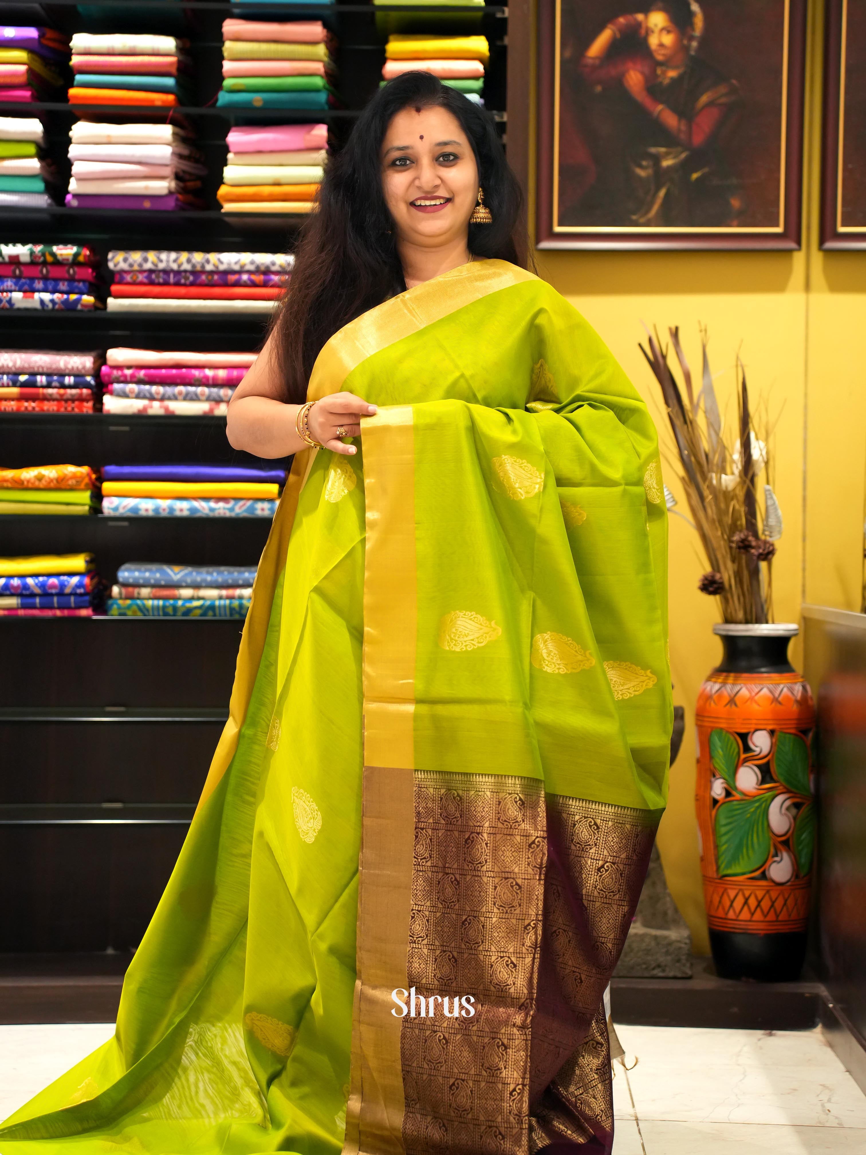 Green & Brown - Silk cotton Saree - Shop on ShrusEternity.com