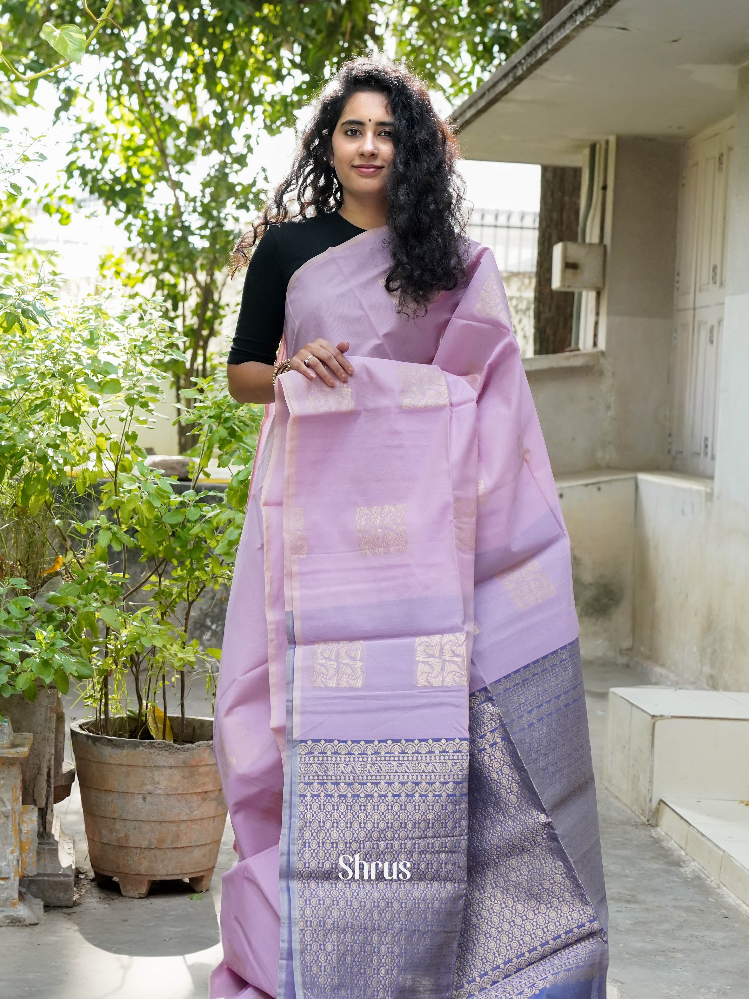 Lavender Purple & Blue - Semi Silkcotton Saree - Shop on ShrusEternity.com