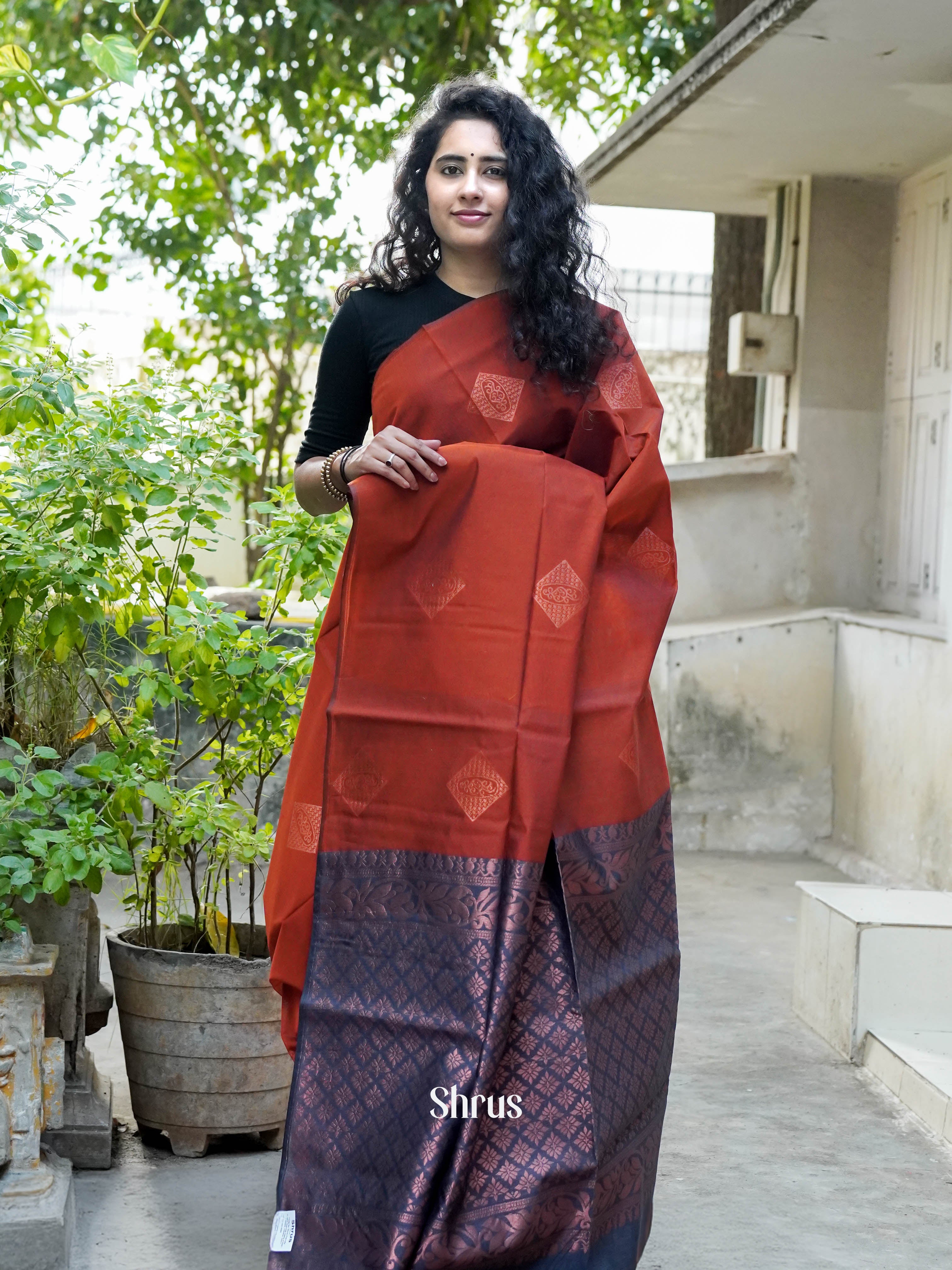 Maroon & Blue - Semi Silkcotton Saree - Shop on ShrusEternity.com