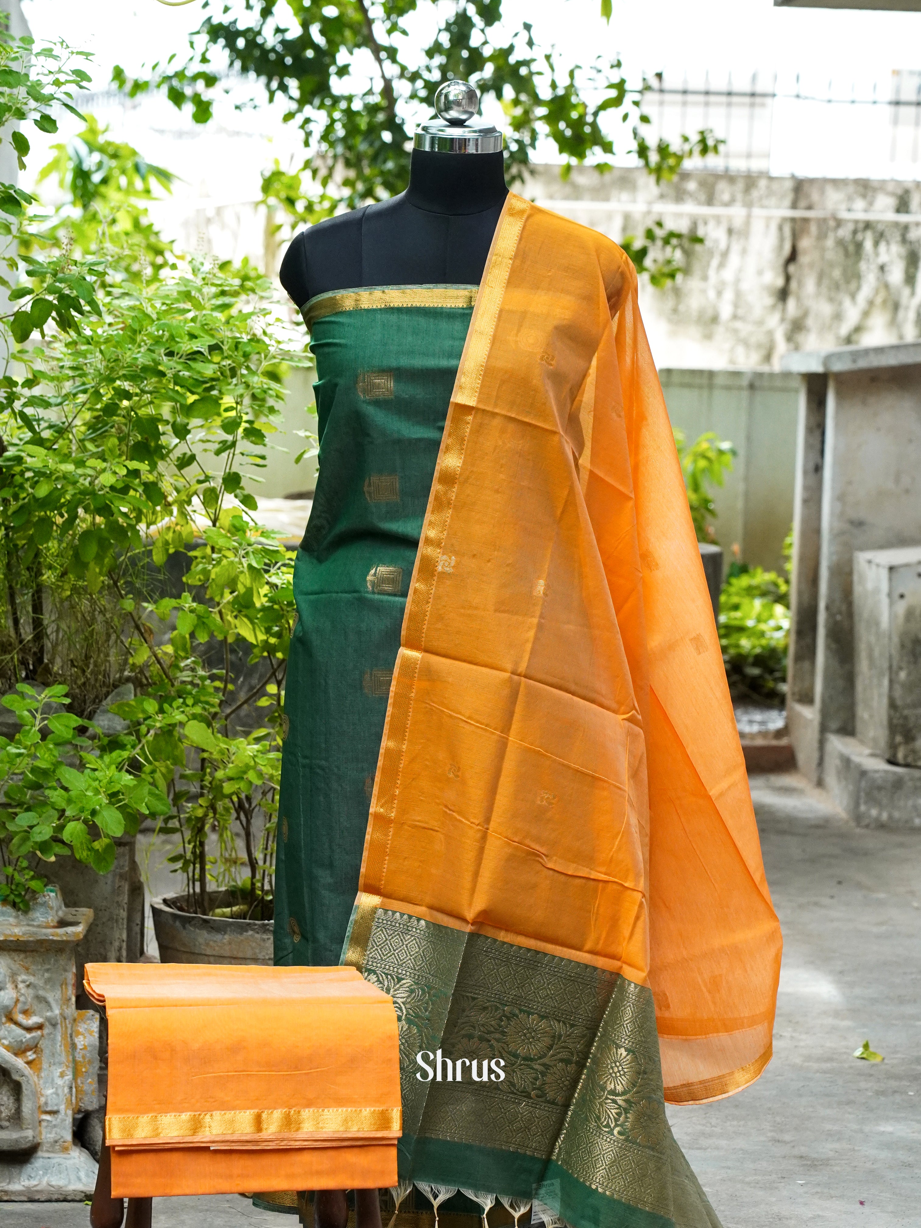 Green & Mustard - Semi silkcotton salwar - Shop on ShrusEternity.com
