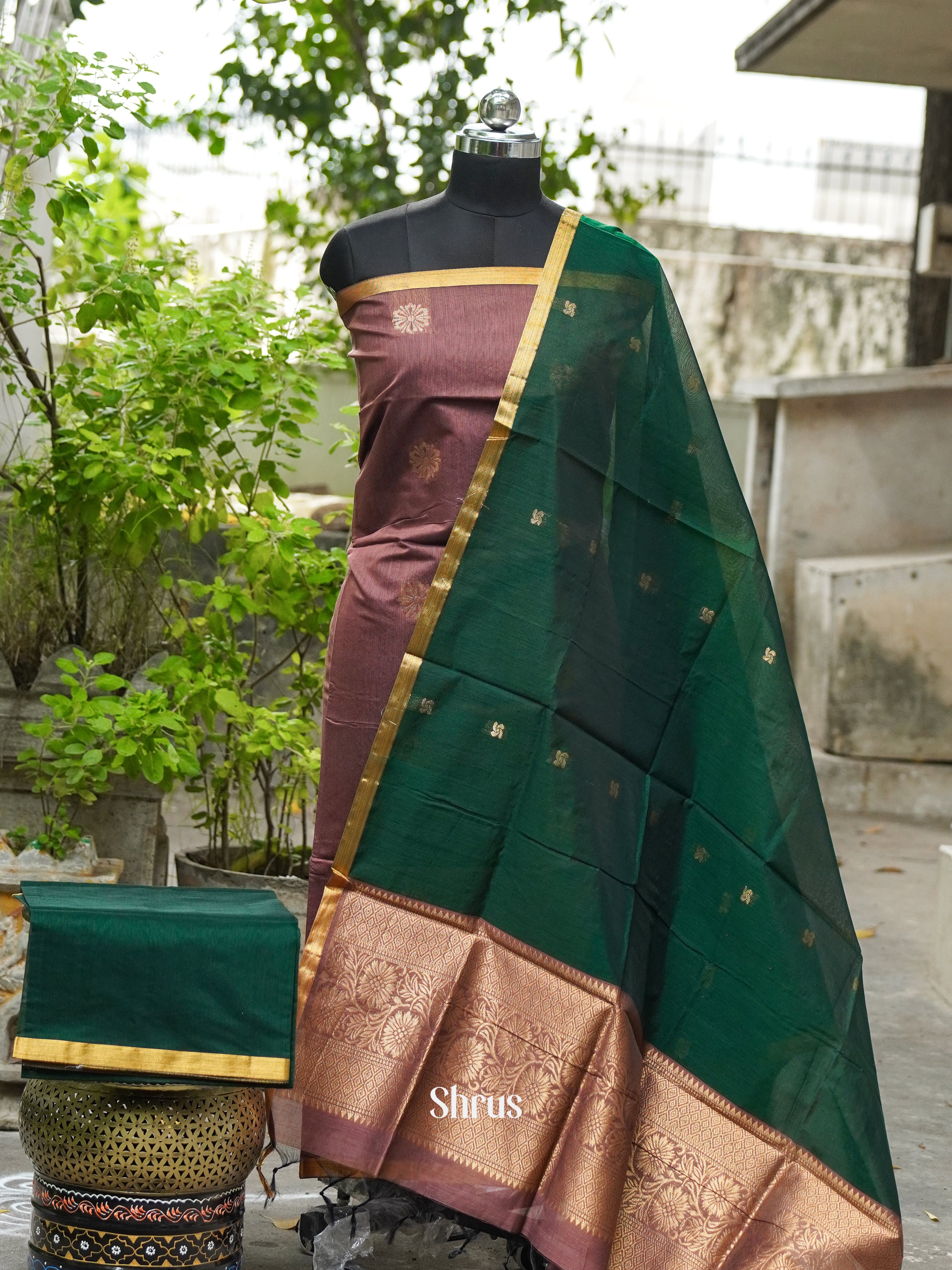 Chocolate Brown and Dark Green - Semi silkcotton salwar - Shop on ShrusEternity.com