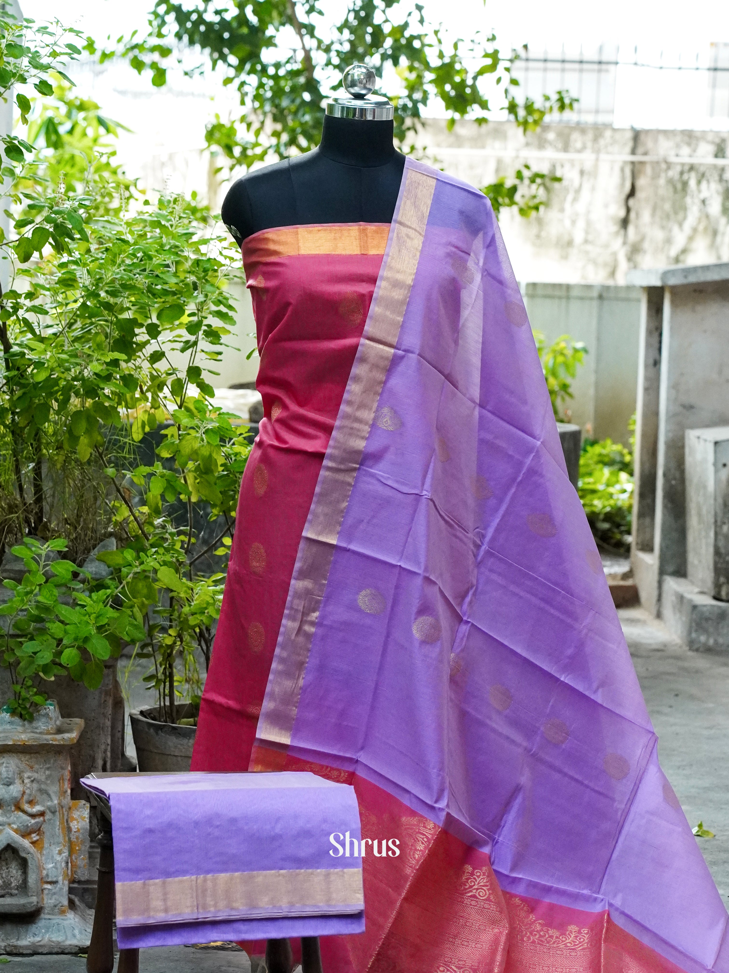 Rosi Pink & Light Violet- Semi silkcotton salwar - Shop on ShrusEternity.com