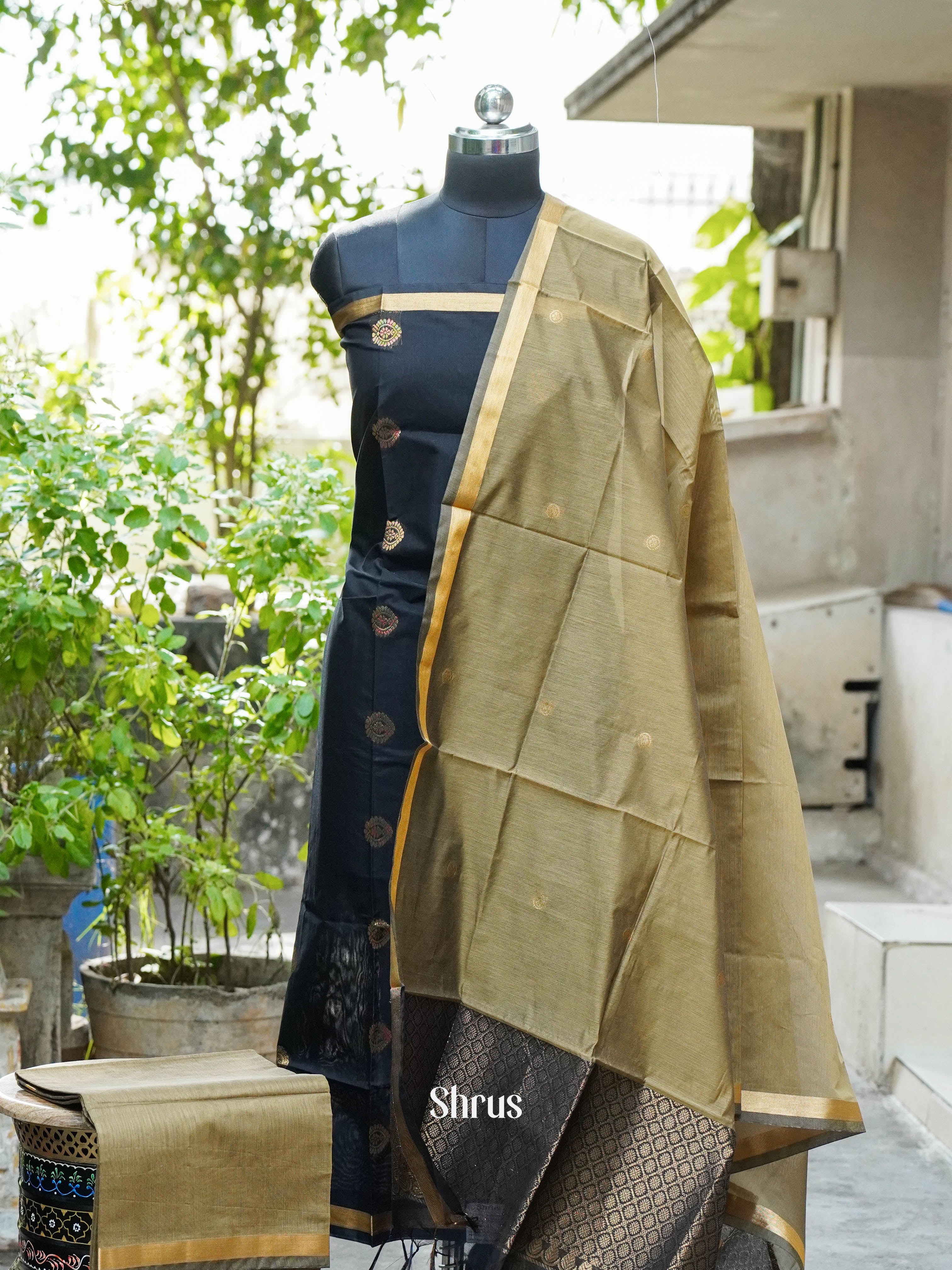 Black & Elachi - Semi silkcotton salwar - Shop on ShrusEternity.com