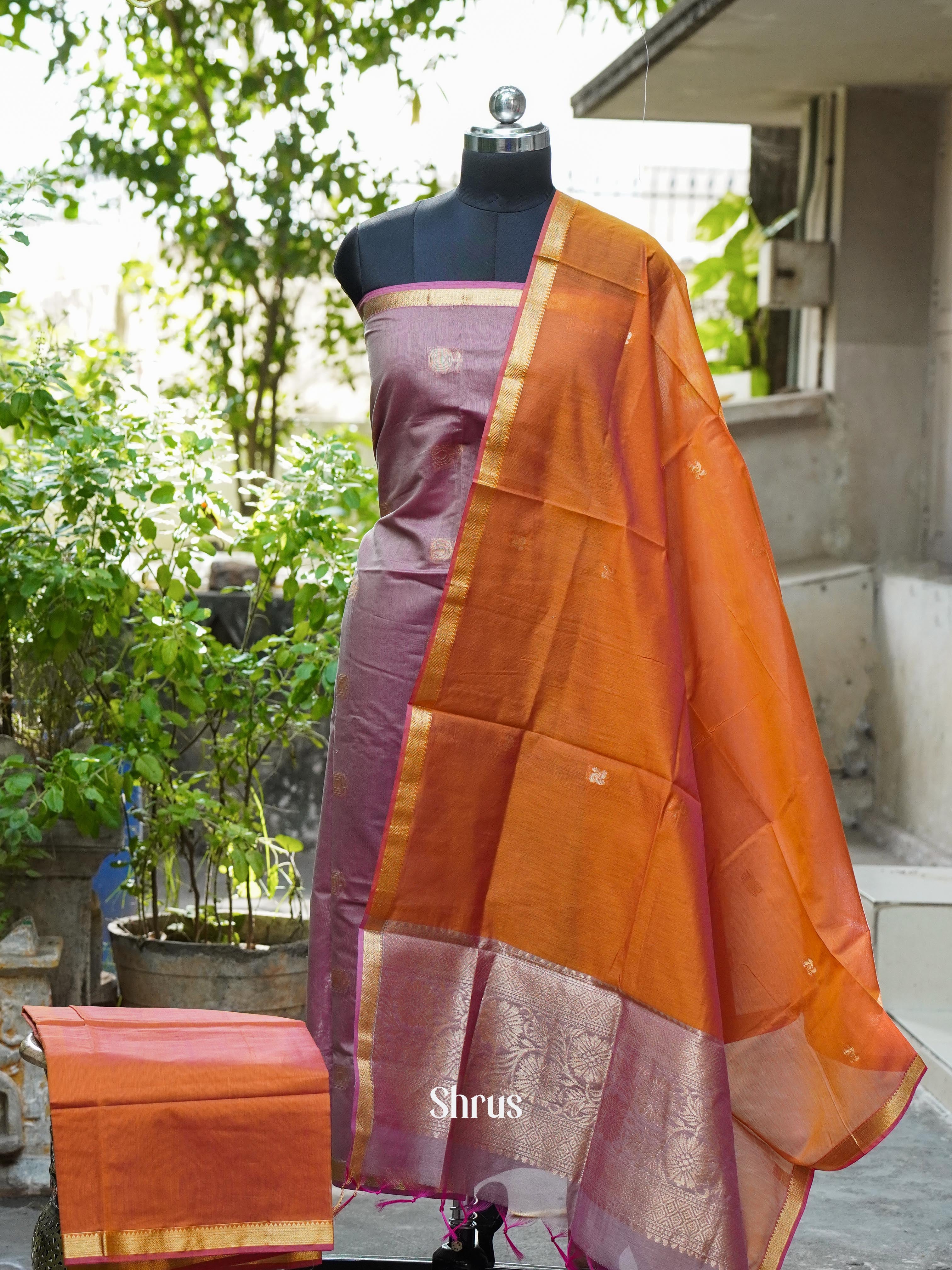 Dusty Pink & Orange - Semi silkcotton salwar - Shop on ShrusEternity.com