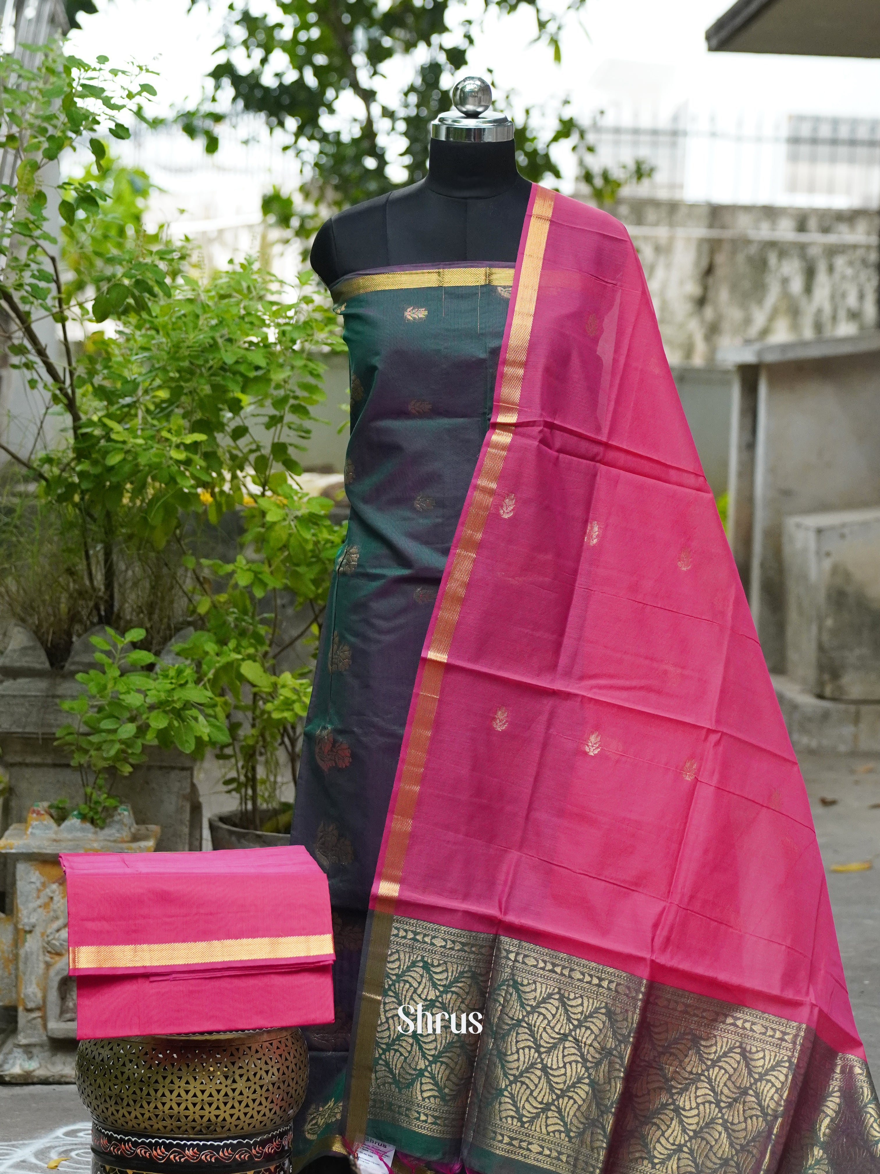 Green and Pink - Semi silkcotton salwar - Shop on ShrusEternity.com