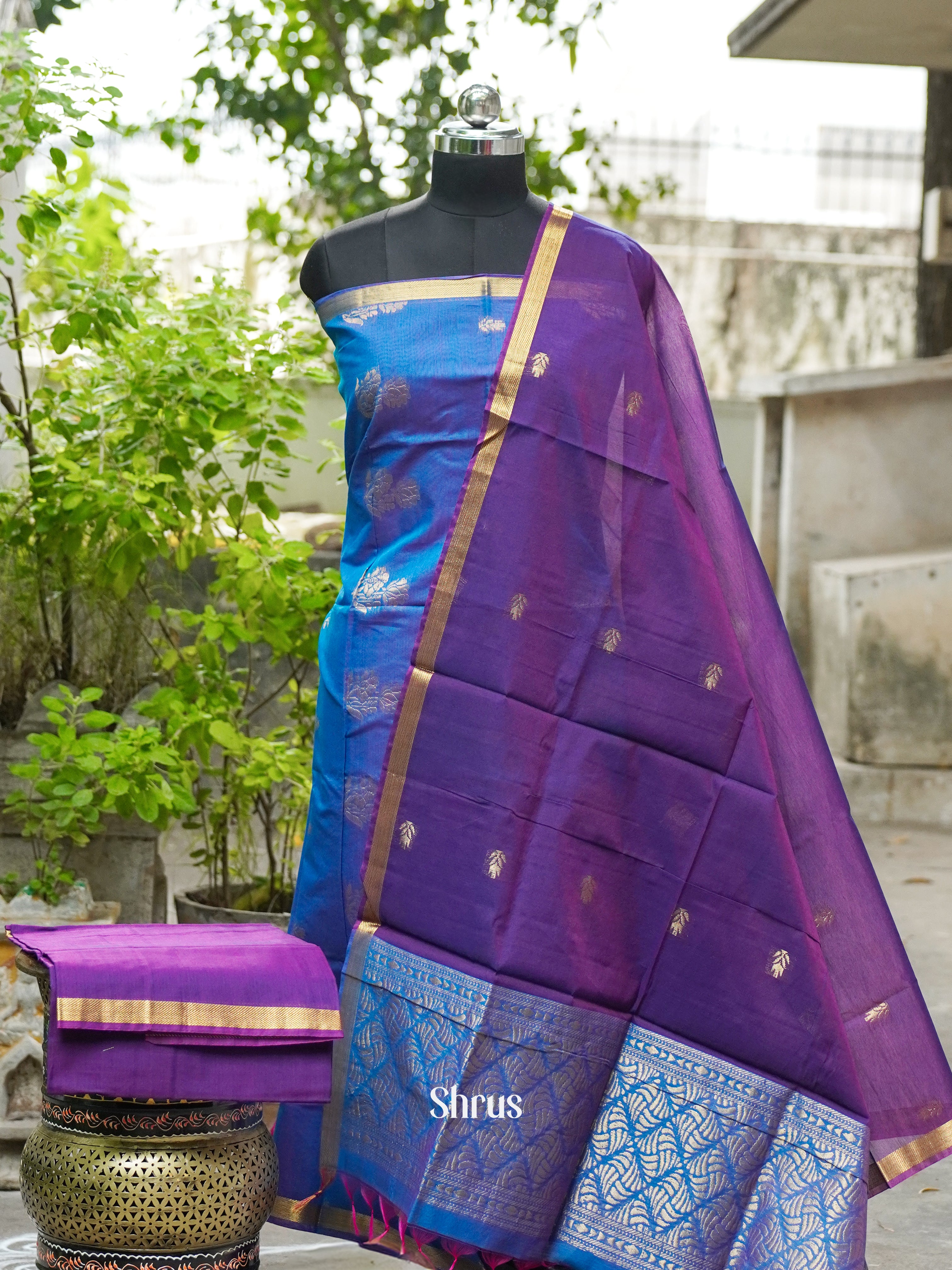 Royal Blue and Dark Purple - Semi silkcotton salwar - Shop on ShrusEternity.com