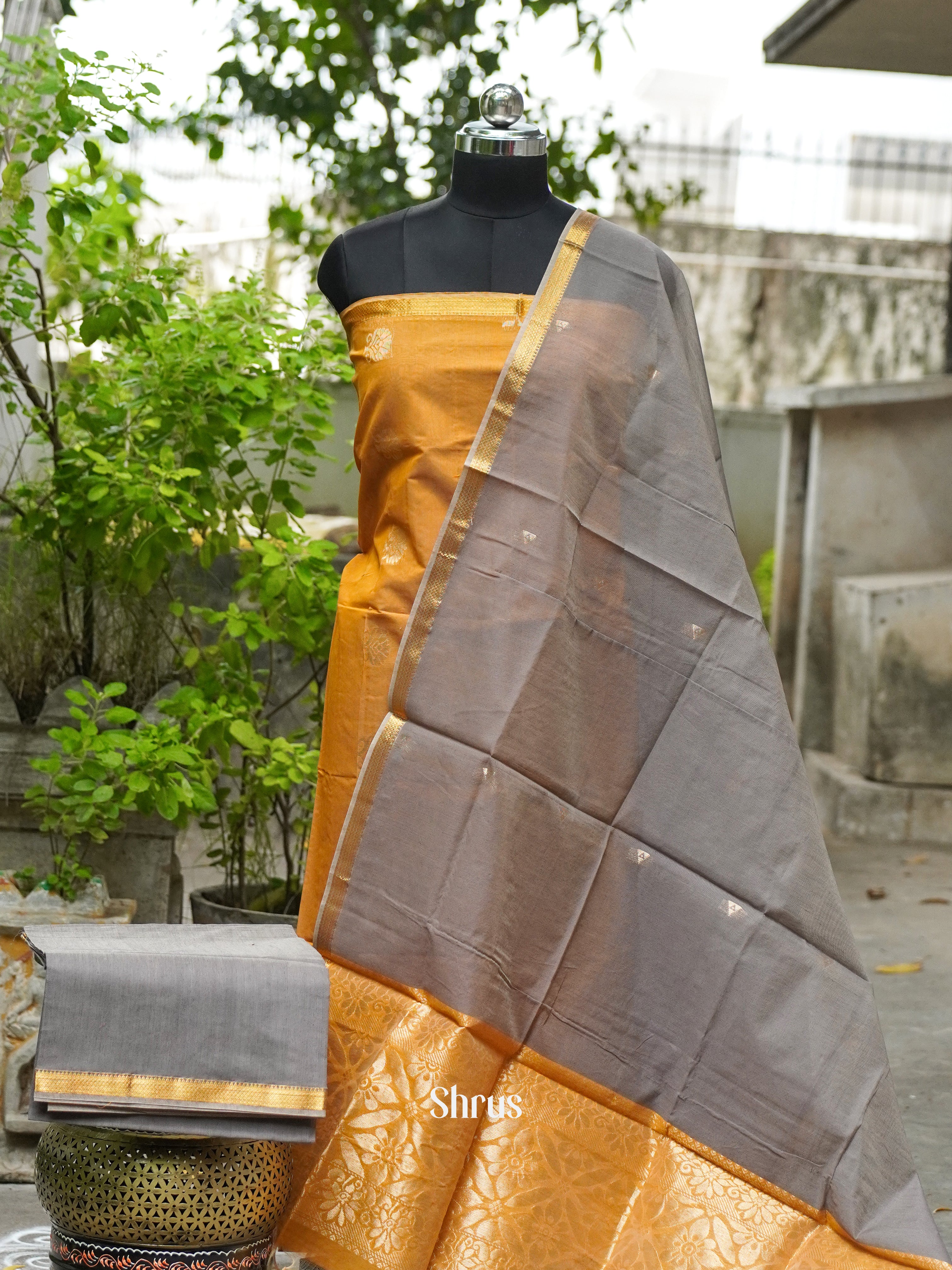 Golden Brown and Steel Grey - Semi silkcotton salwar - Shop on ShrusEternity.com