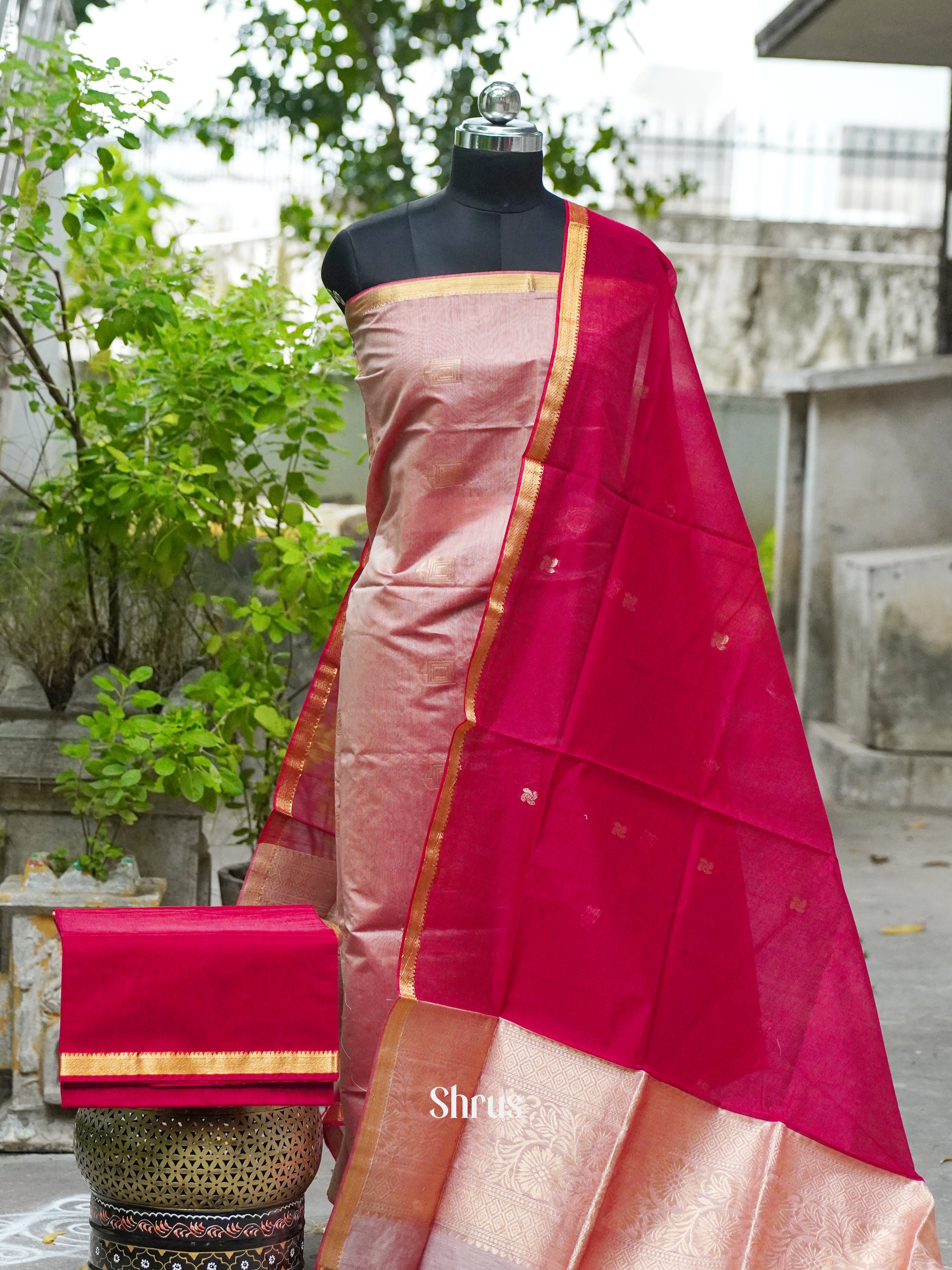 Peach and Red - Semi silkcotton salwar - Shop on ShrusEternity.com