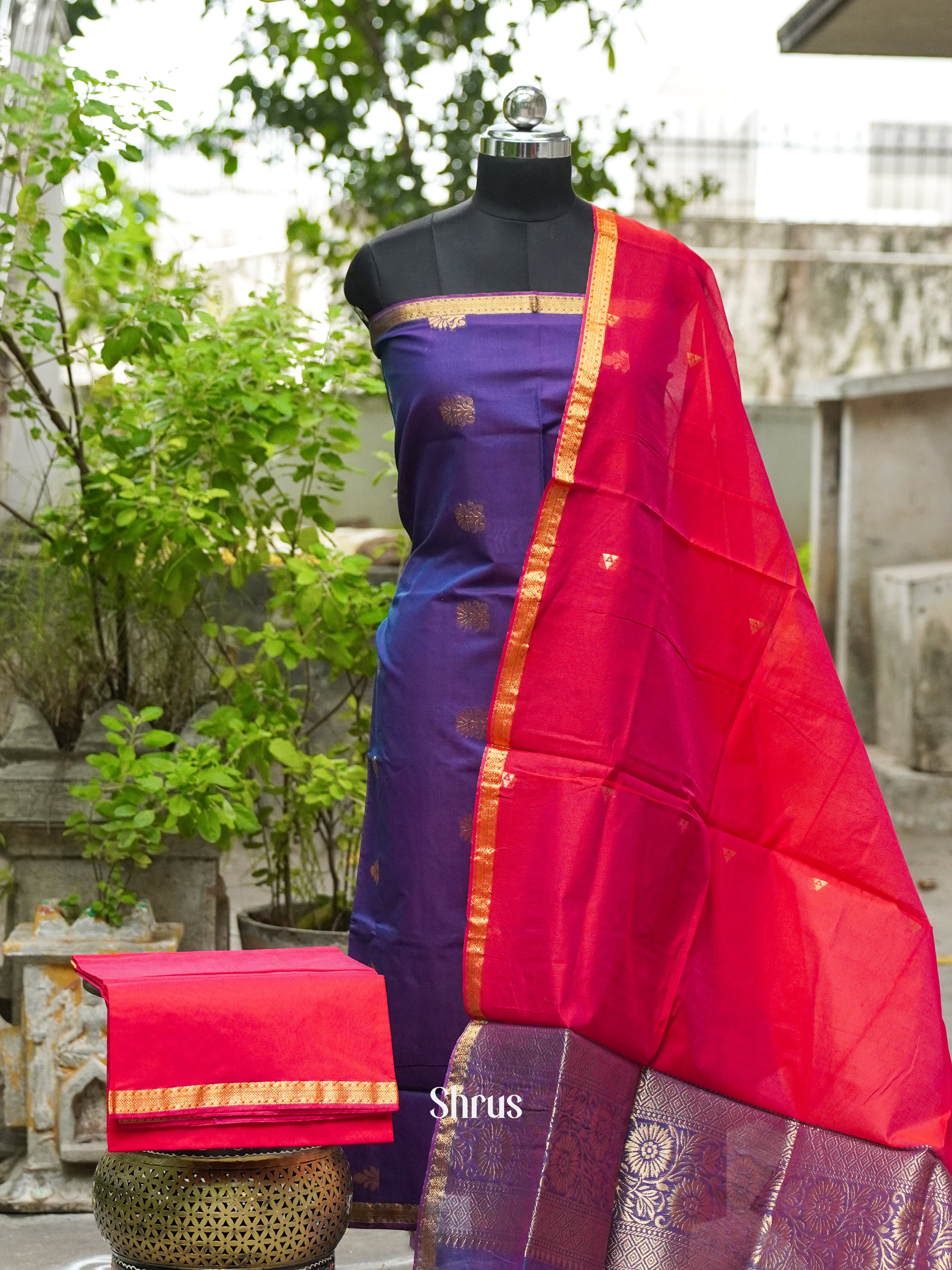 Double Shaded Purple and Red - Semi silkcotton salwar - Shop on ShrusEternity.com