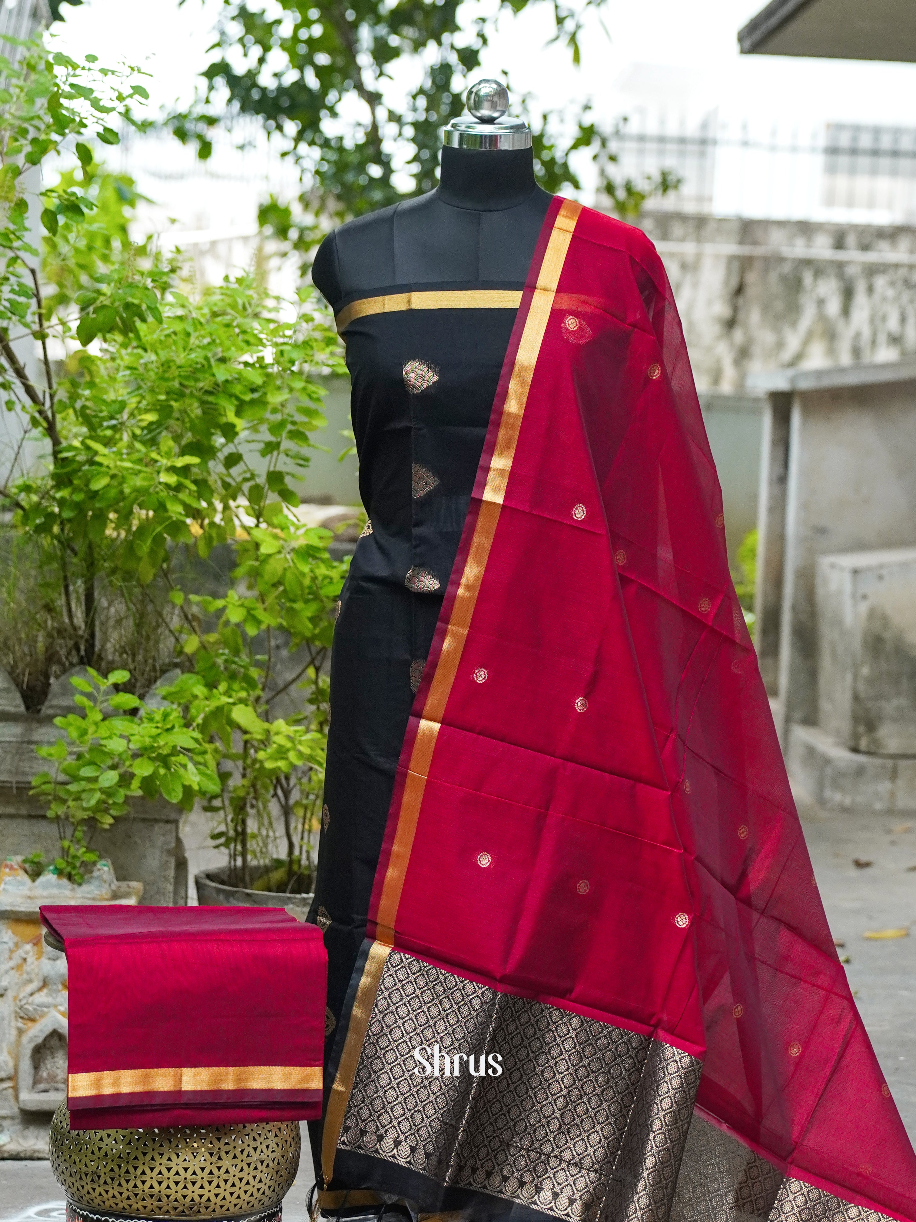 Black and Dark Maroon - Semi silkcotton salwar - Shop on ShrusEternity.com