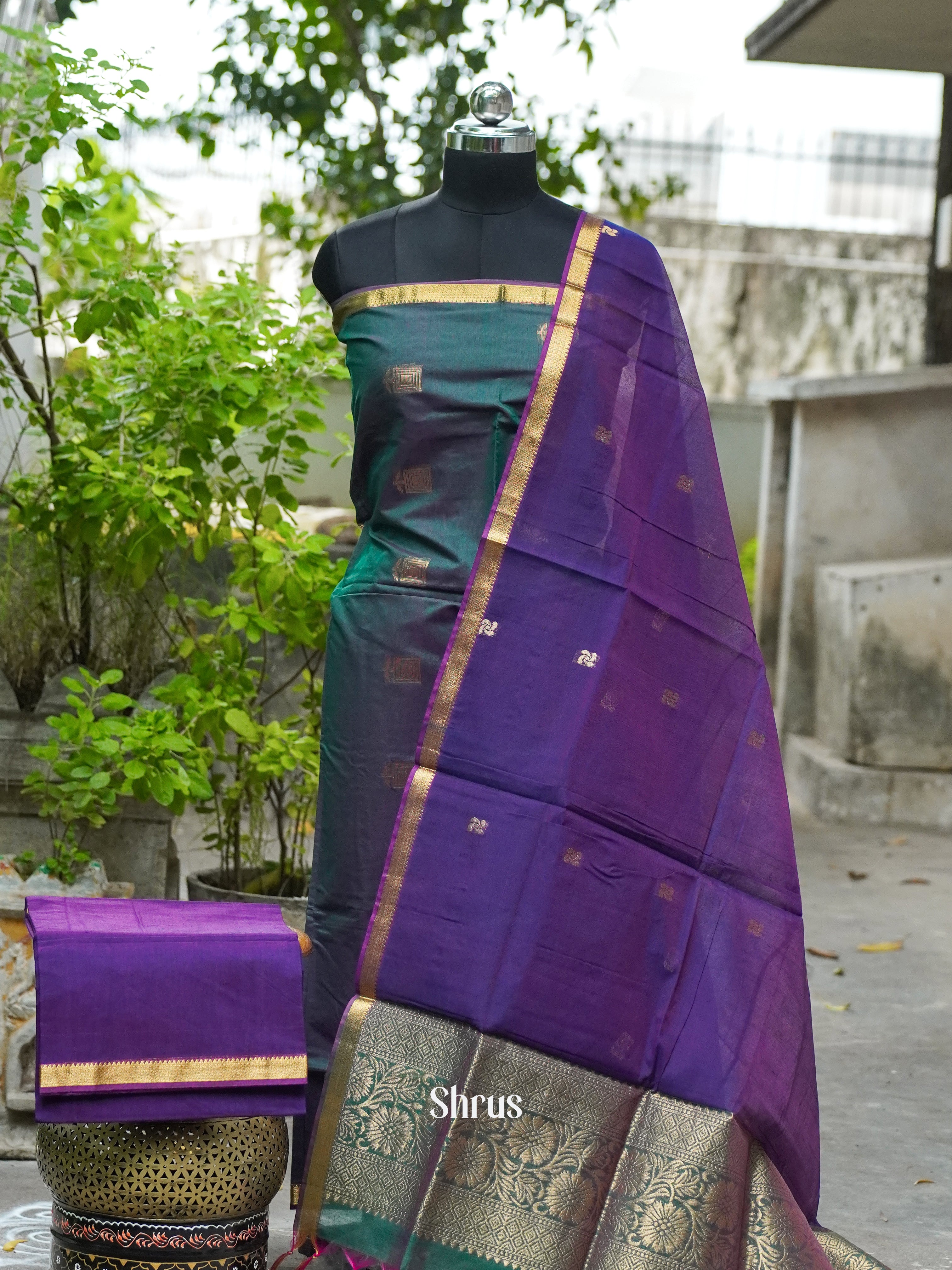 Green and Violet - Semi silkcotton salwar - Shop on ShrusEternity.com