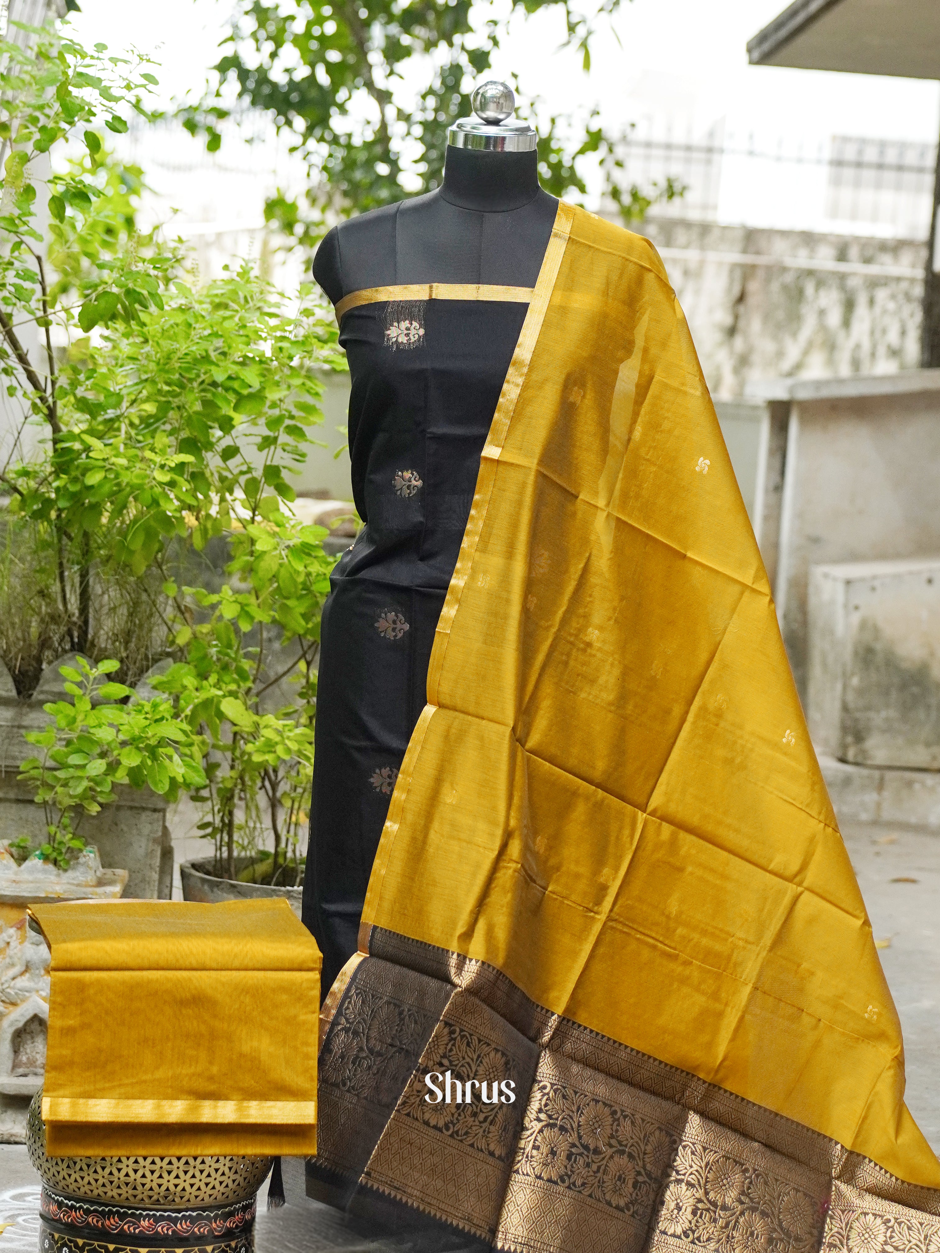 Black and Sampangi - Semi silkcotton salwar - Shop on ShrusEternity.com