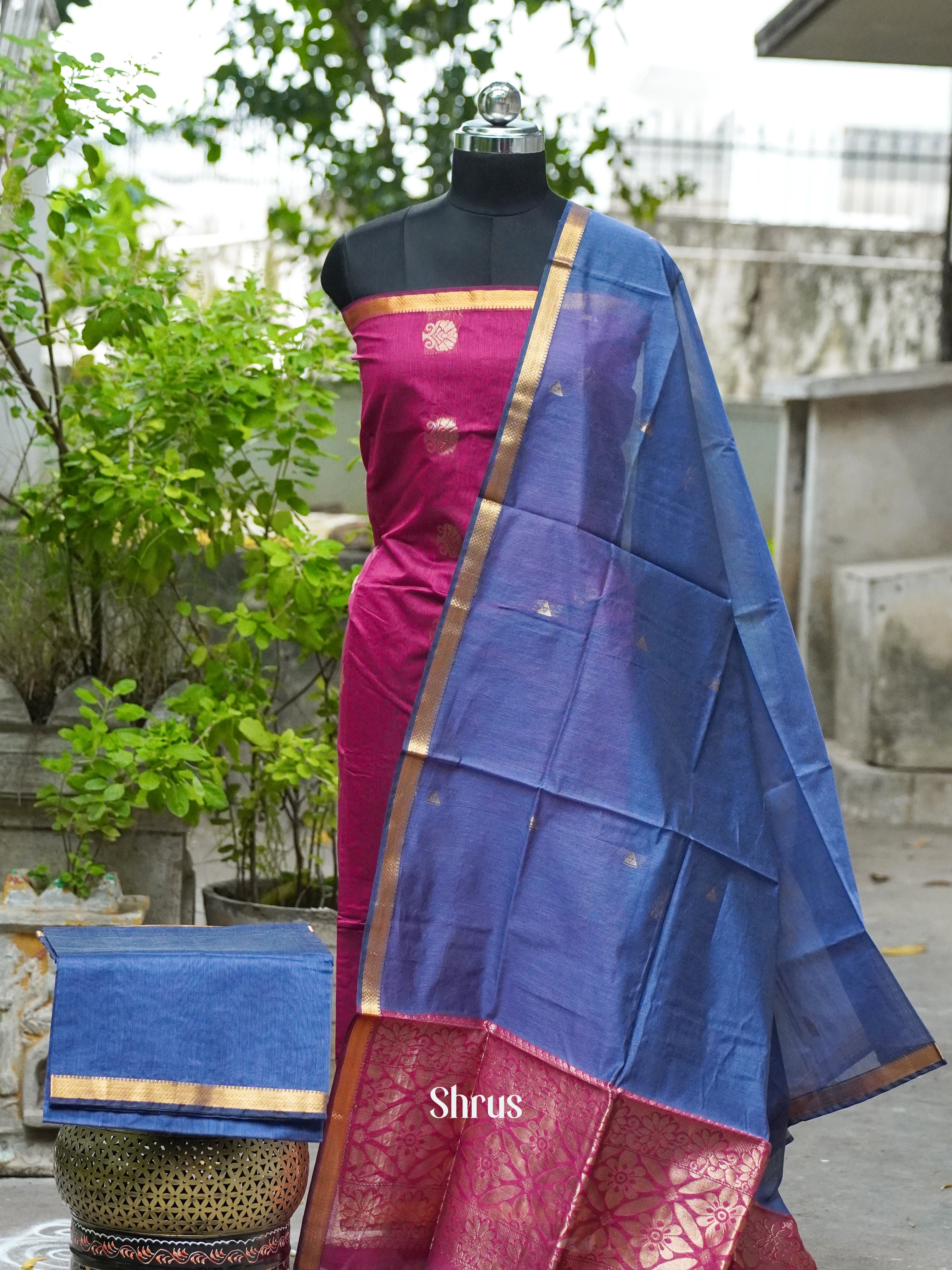 Light wine and Bluish Grey - Semi silkcotton salwar - Shop on ShrusEternity.com