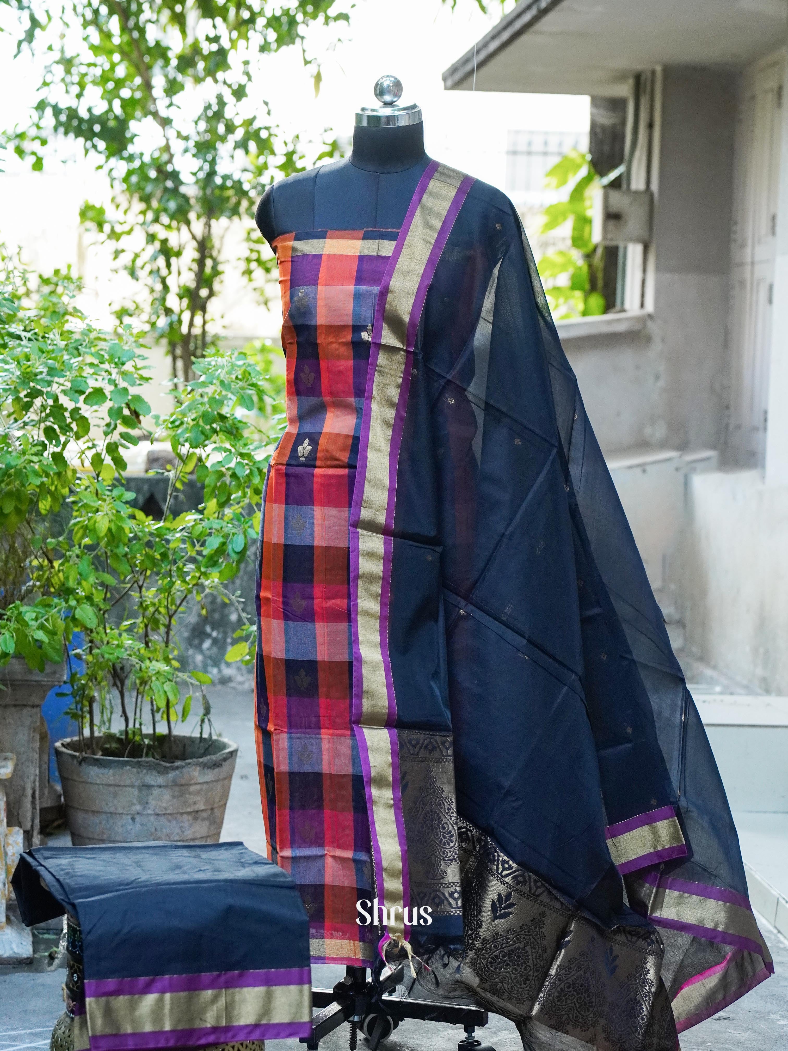Red & Dark Blue - Semi silkcotton salwar - Shop on ShrusEternity.com