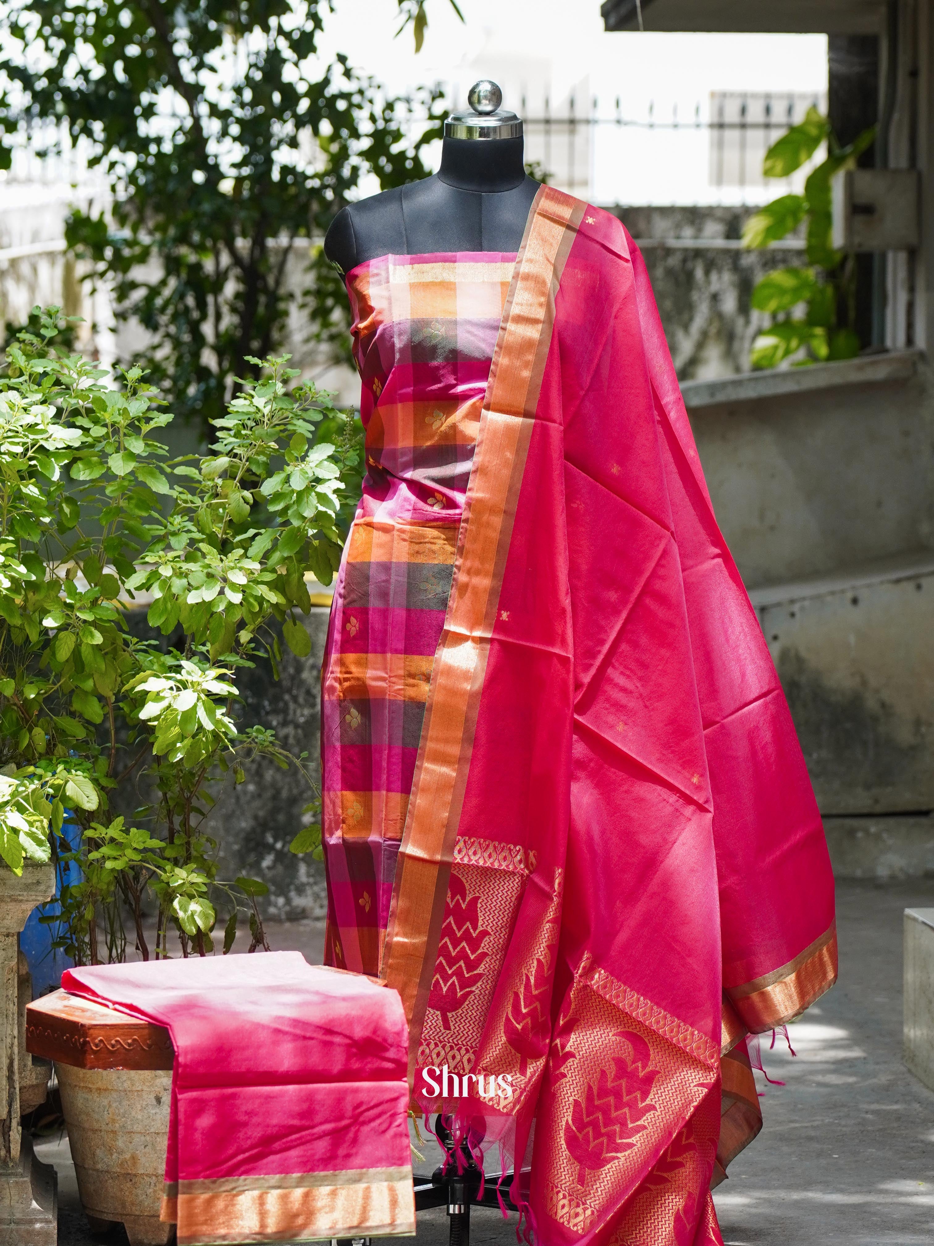 Orange & Pink - Semi silkcotton salwar - Shop on ShrusEternity.com