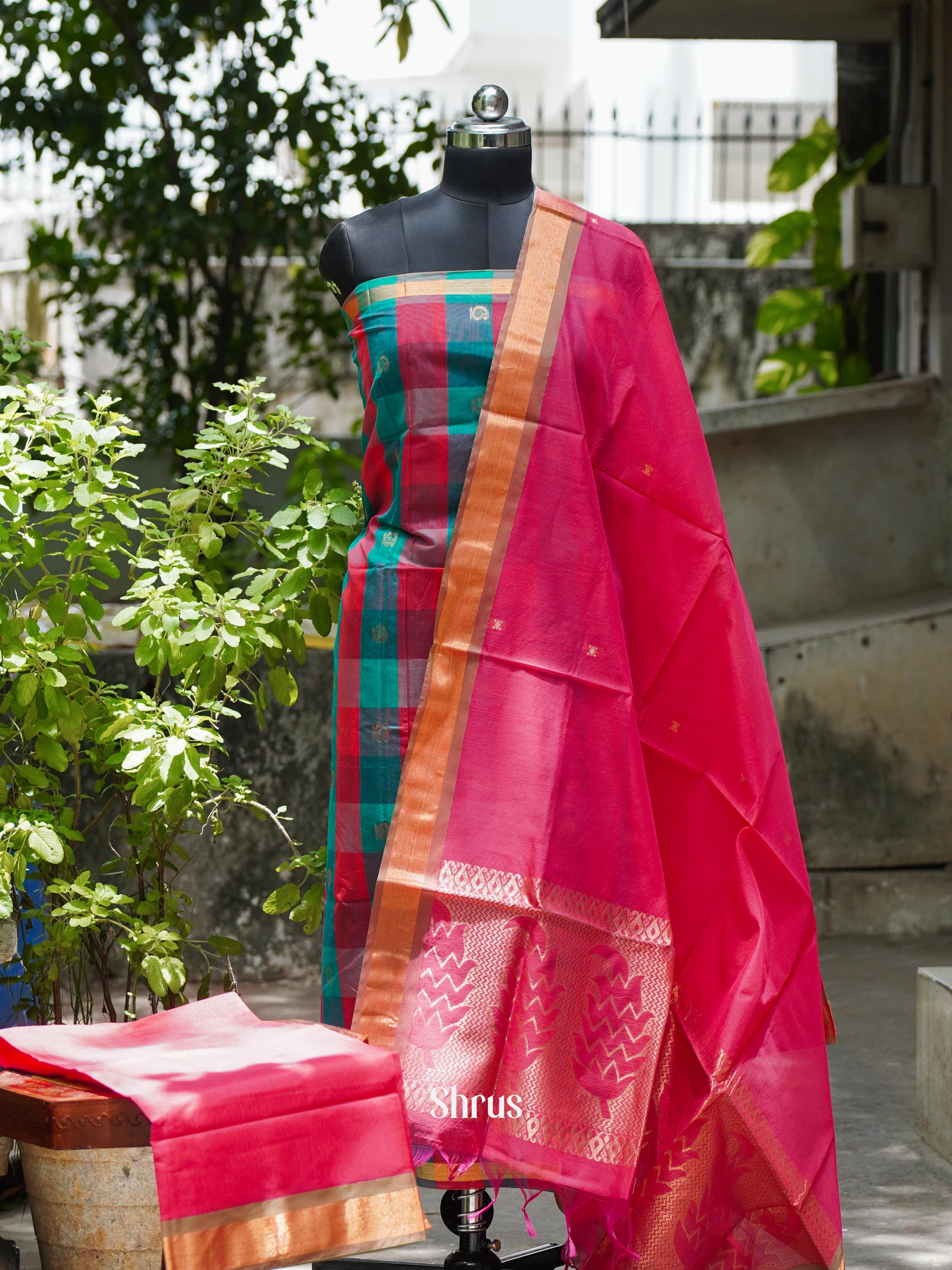 Green & Pink - Semi silkcotton salwar - Shop on ShrusEternity.com
