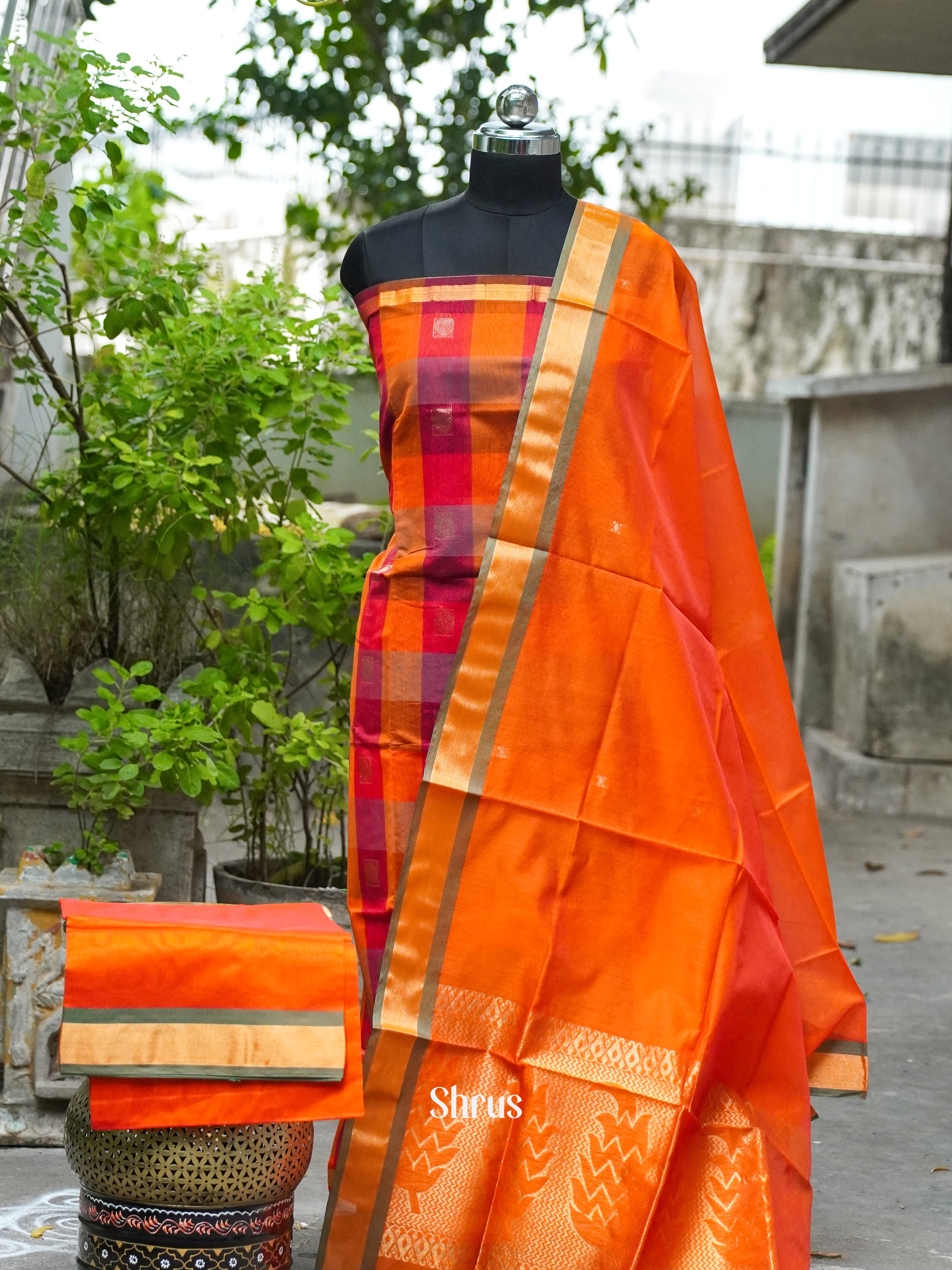 Orange - Semi silkcotton salwar - Shop on ShrusEternity.com
