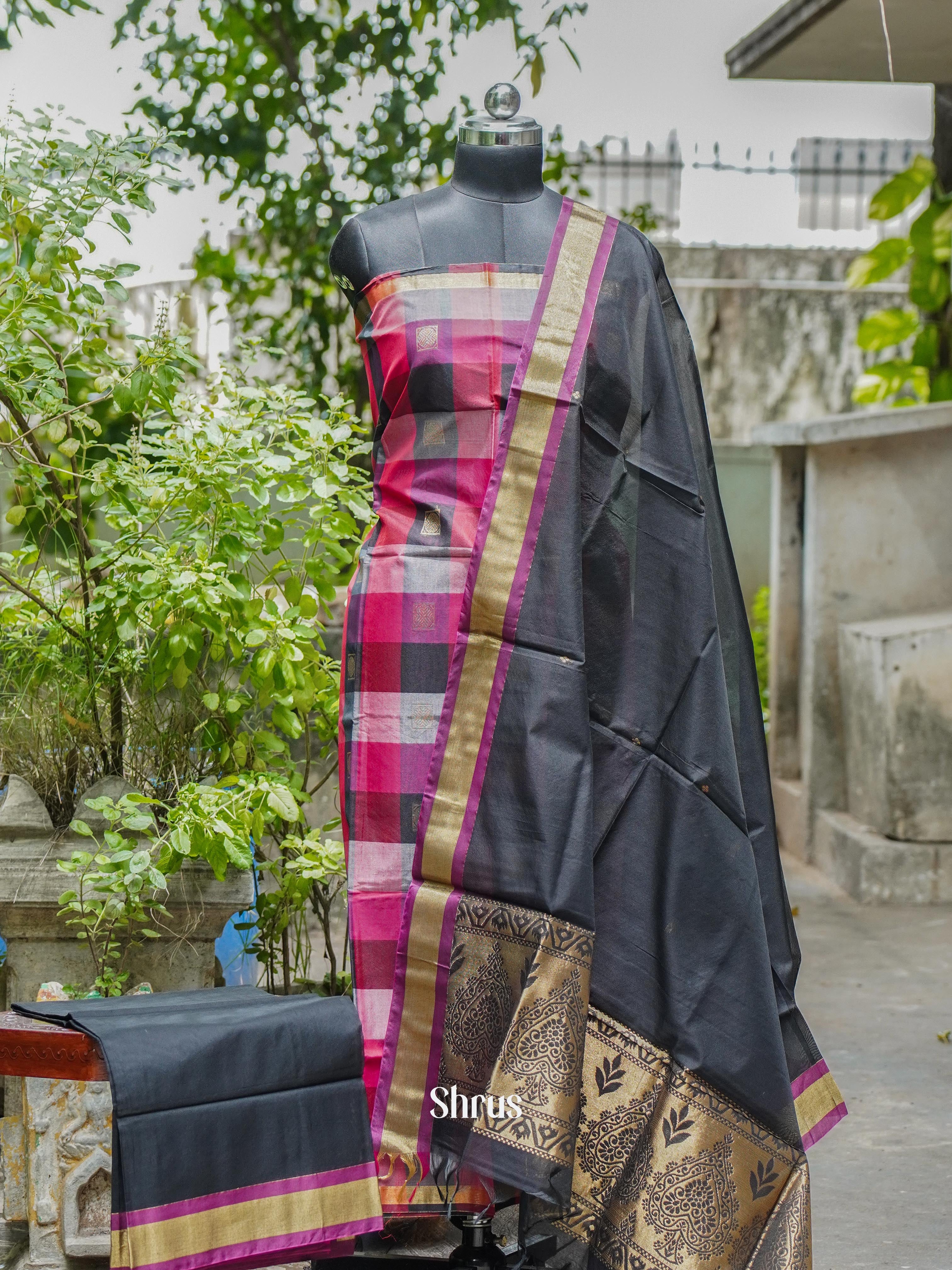 Pink & Black- Semi silkcotton salwar - Shop on ShrusEternity.com