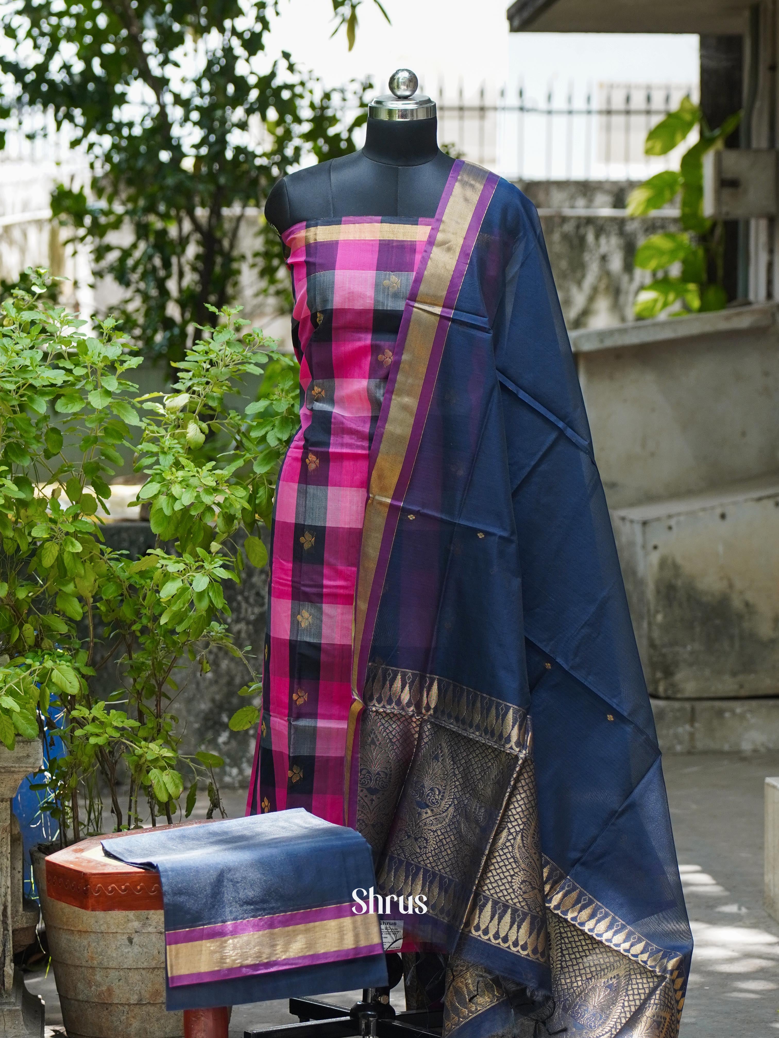 Pink & Blue- Semi silkcotton salwar - Shop on ShrusEternity.com