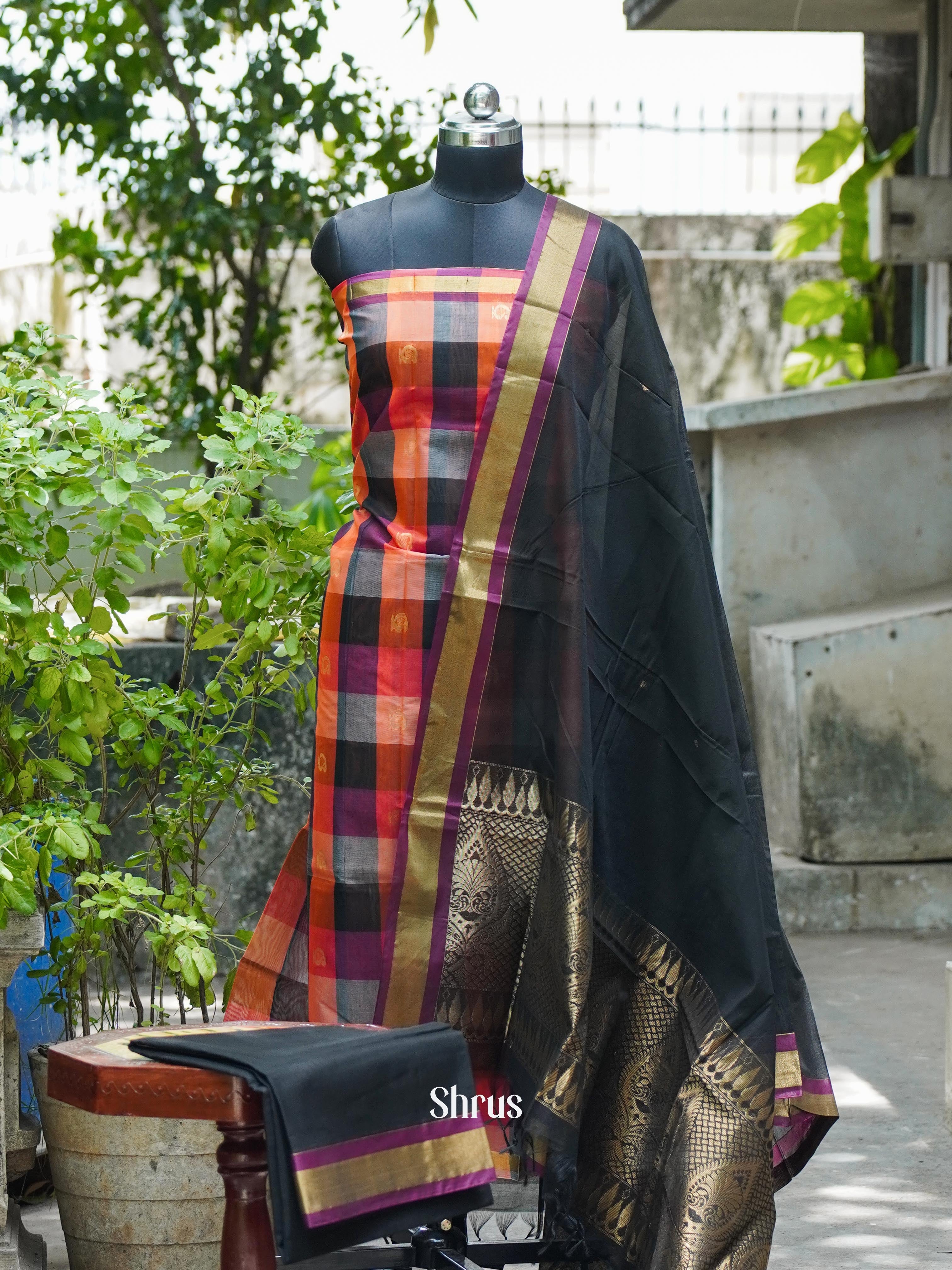 Orange & Black - Semi silkcotton salwar - Shop on ShrusEternity.com