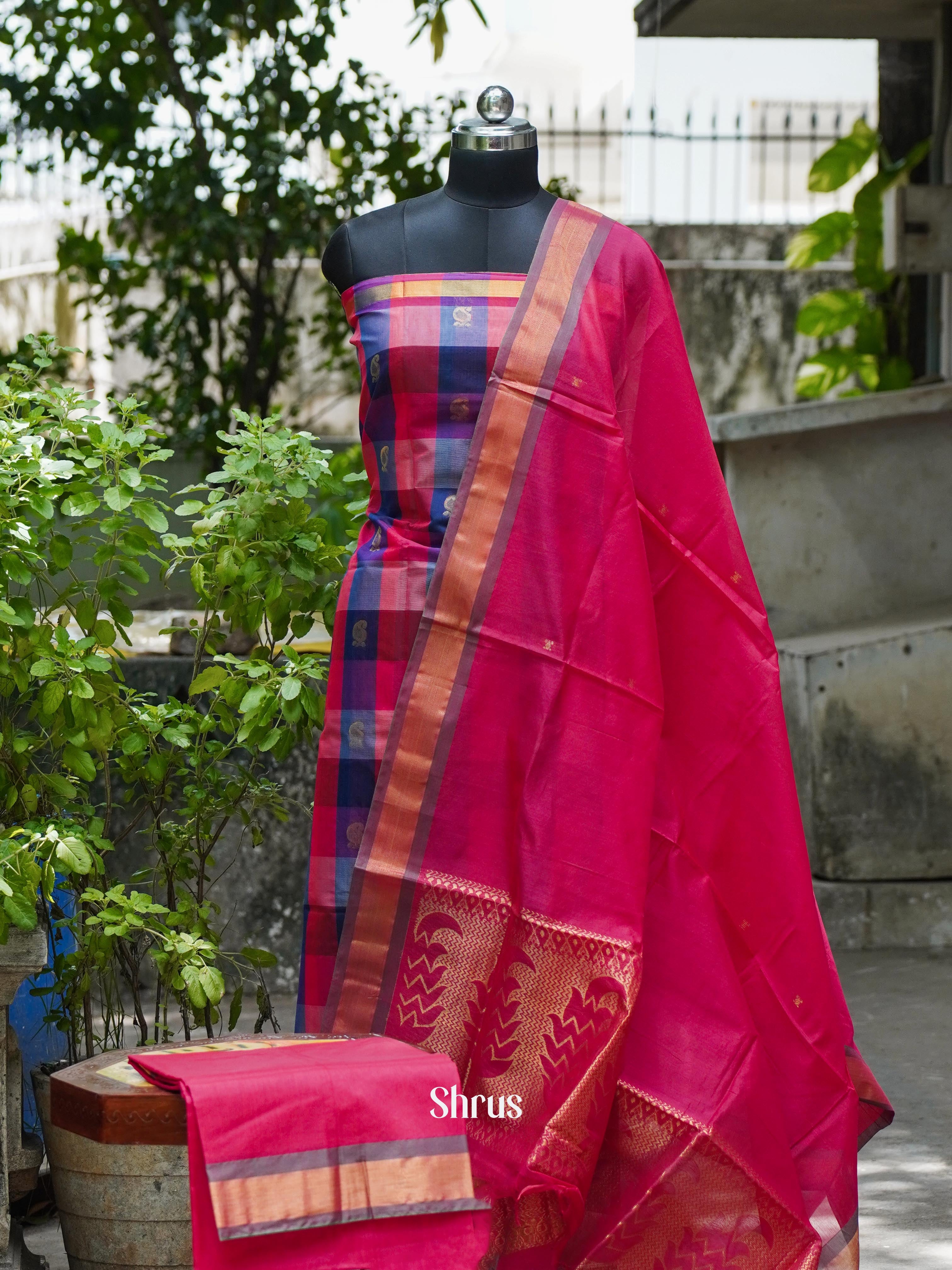 Blue & Red - Semi silkcotton salwar - Shop on ShrusEternity.com