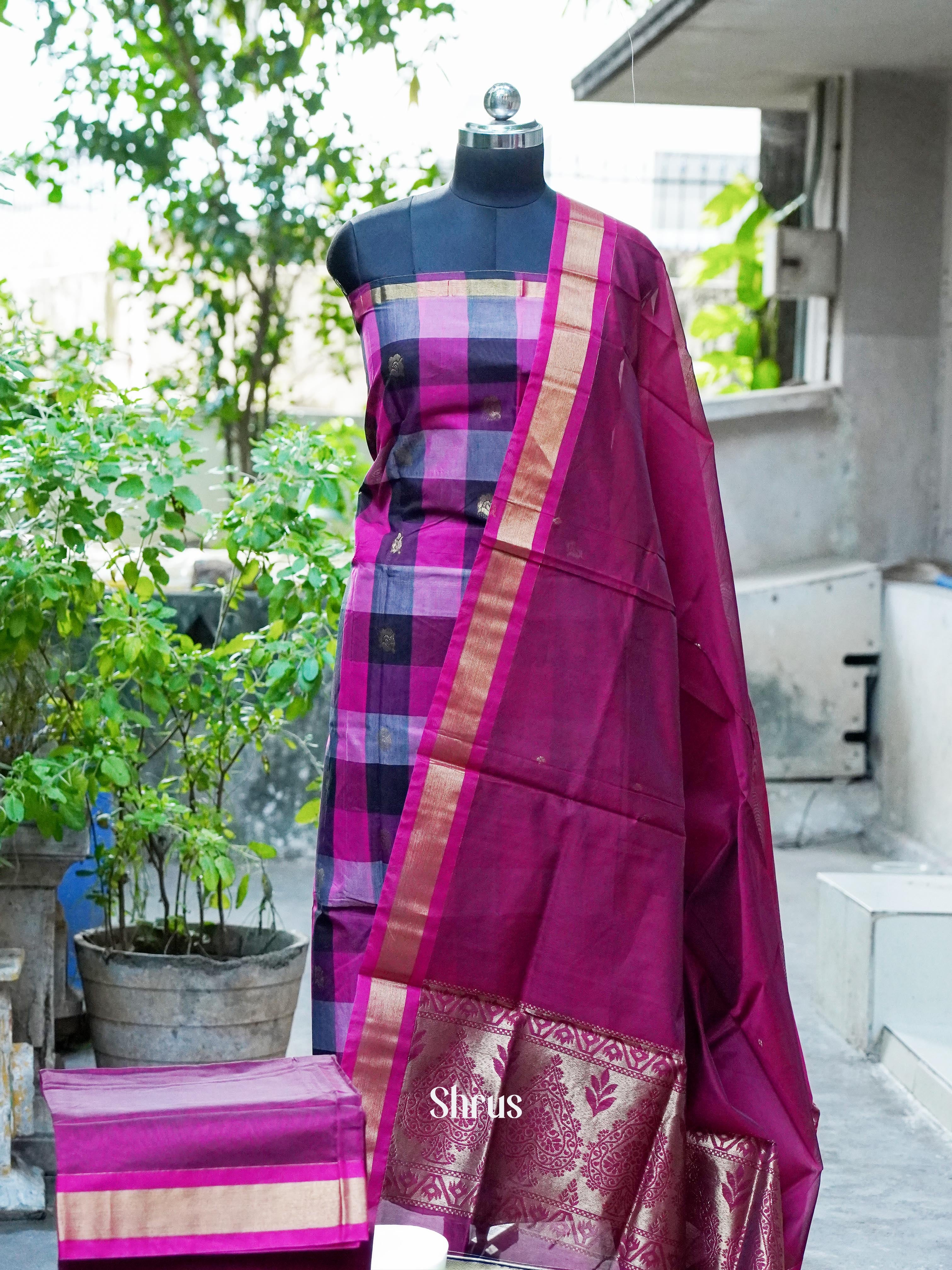Pink & Majenta- Semi silkcotton salwar - Shop on ShrusEternity.com