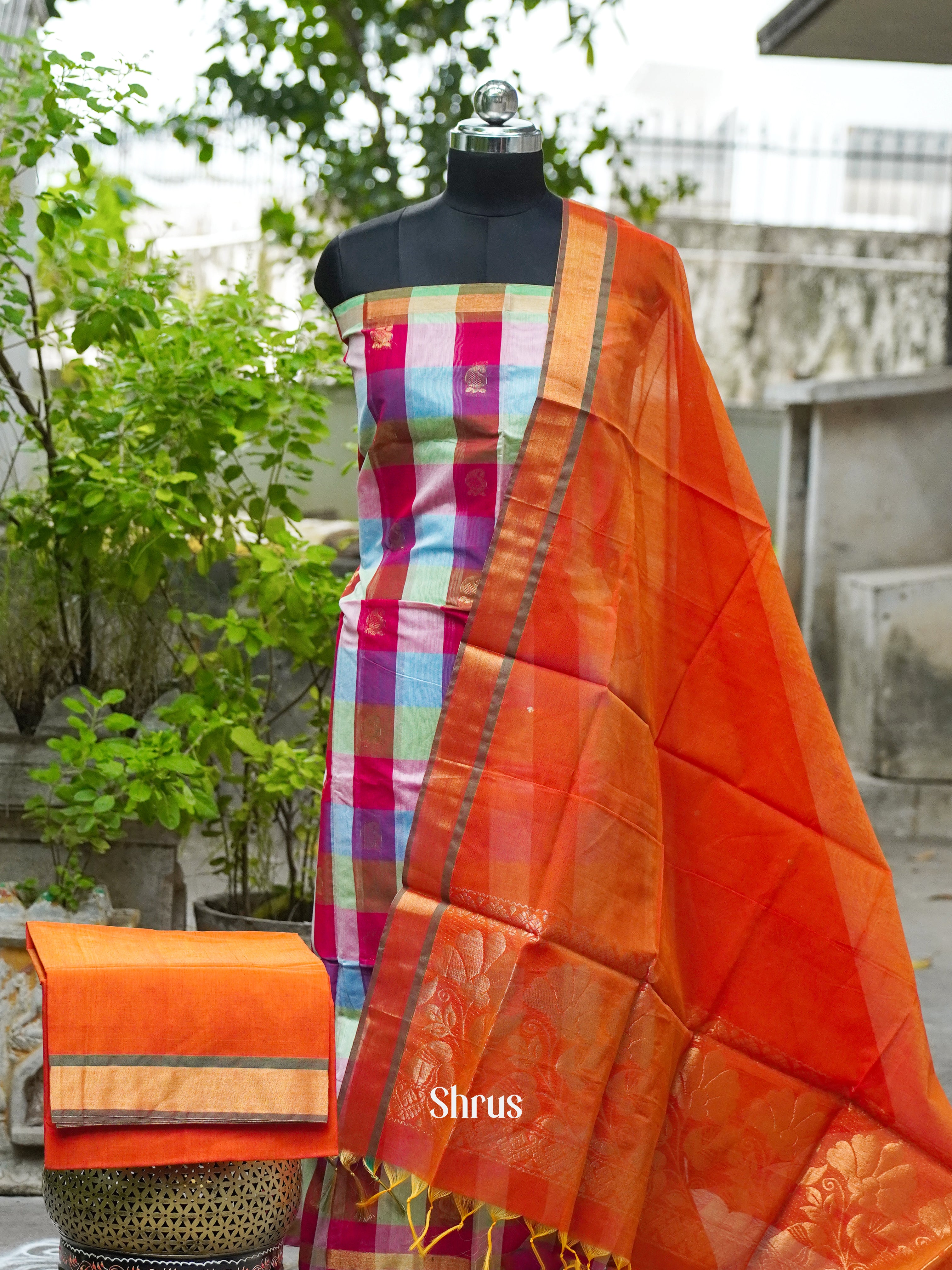 Orange and Pink - Semi silkcotton salwar - Shop on ShrusEternity.com