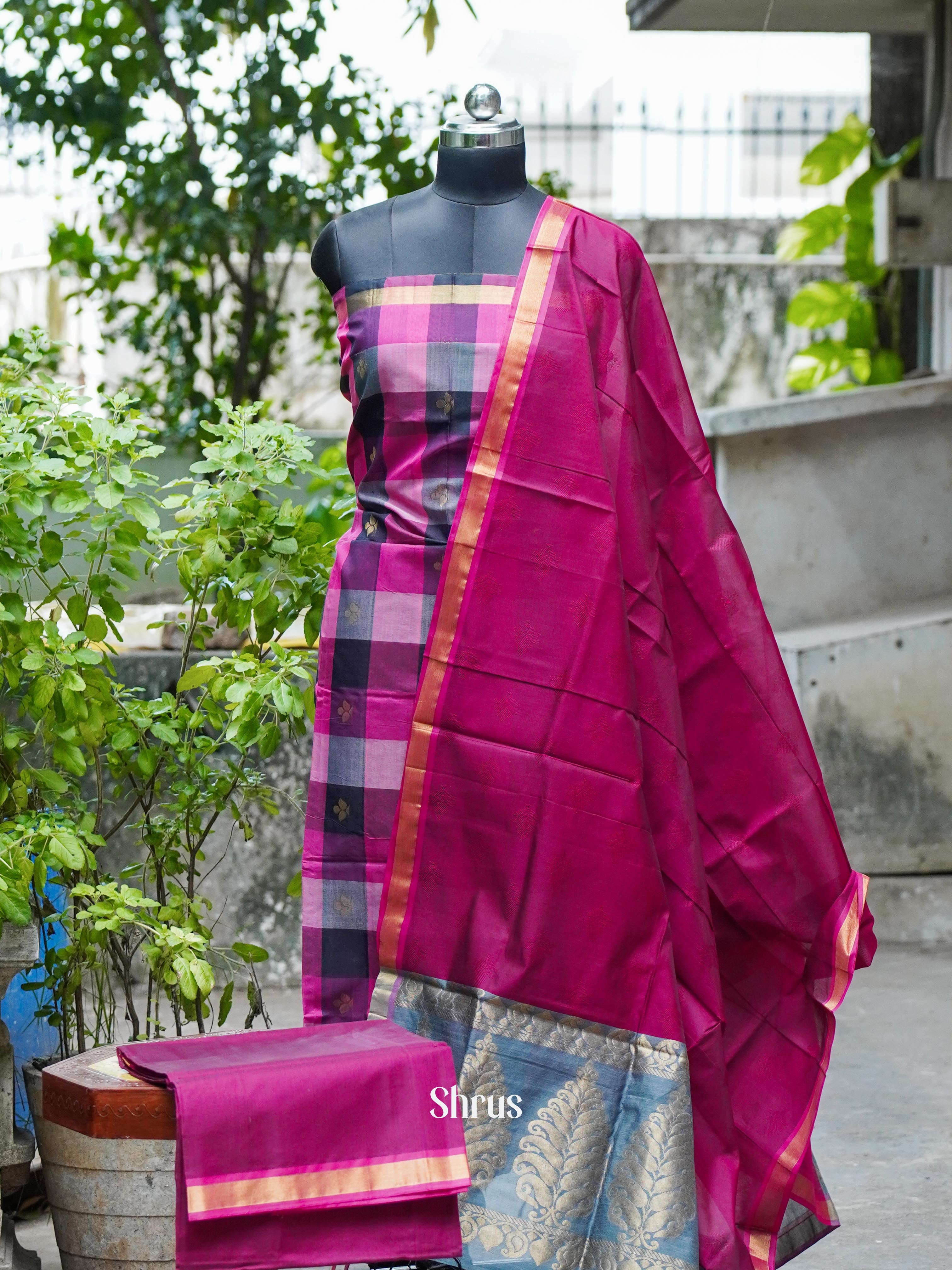 Pink & Purple - Semi silkcotton salwar - Shop on ShrusEternity.com