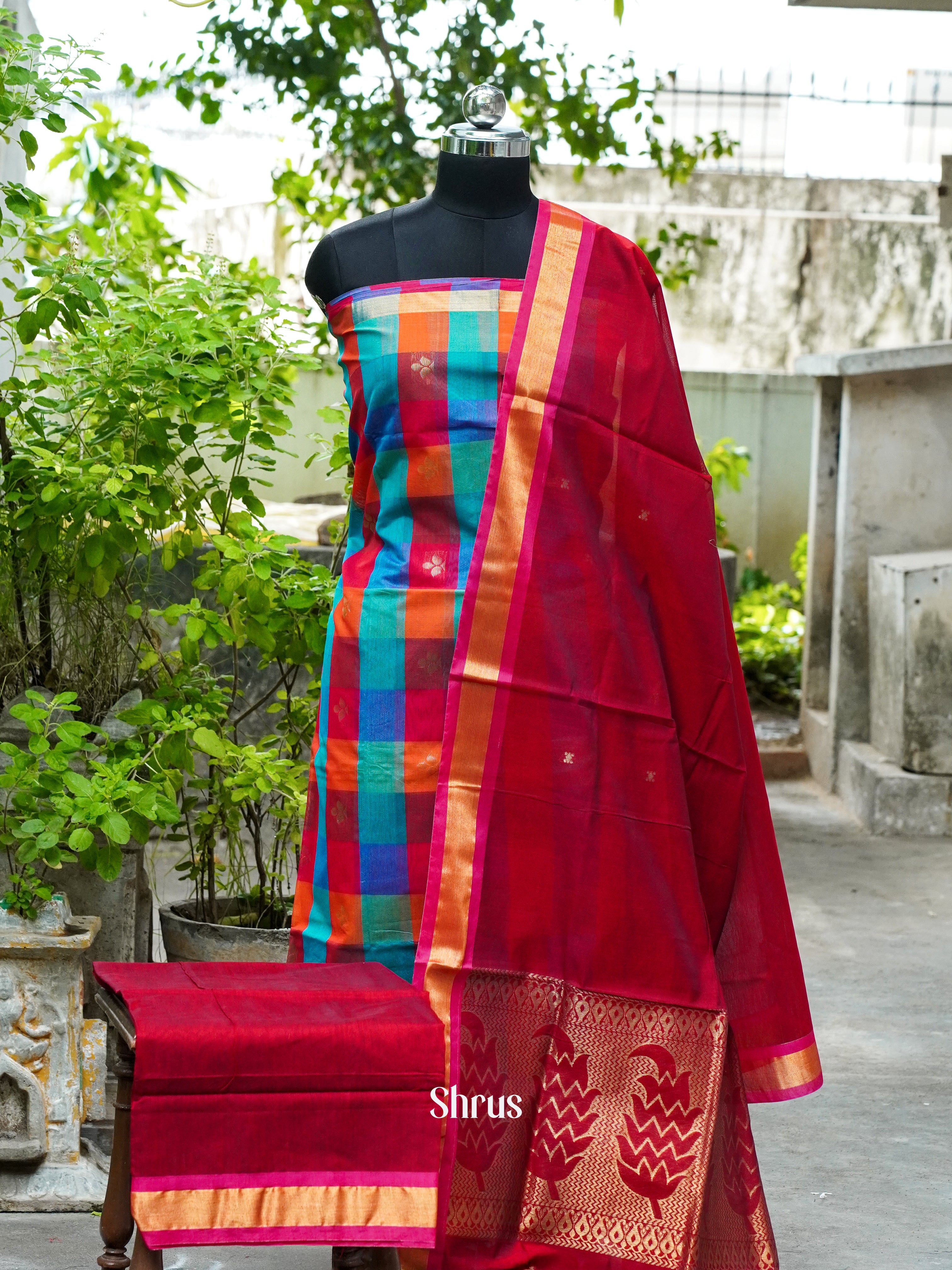 Red & Blue - Semi silkcotton salwar - Shop on ShrusEternity.com