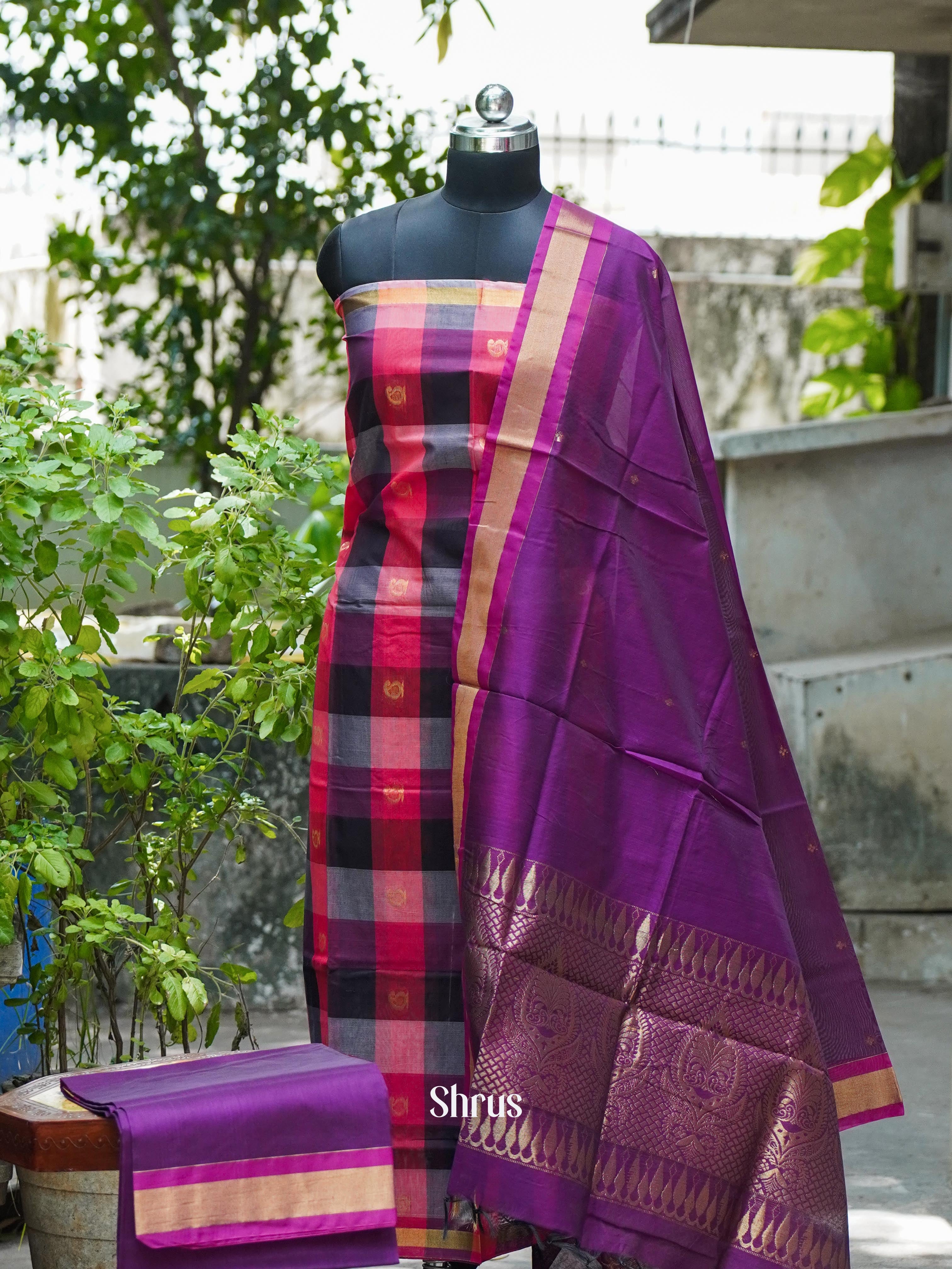 Pink & Violet - Semi silkcotton salwar - Shop on ShrusEternity.com