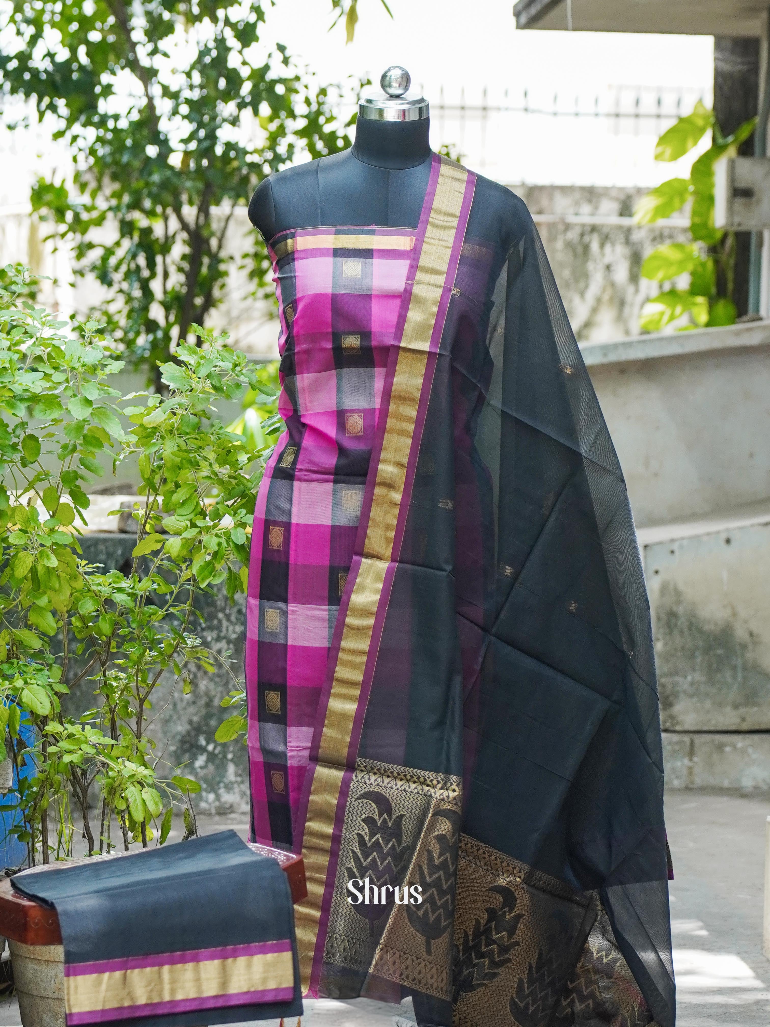 Pink & Black - Semi silkcotton salwar - Shop on ShrusEternity.com