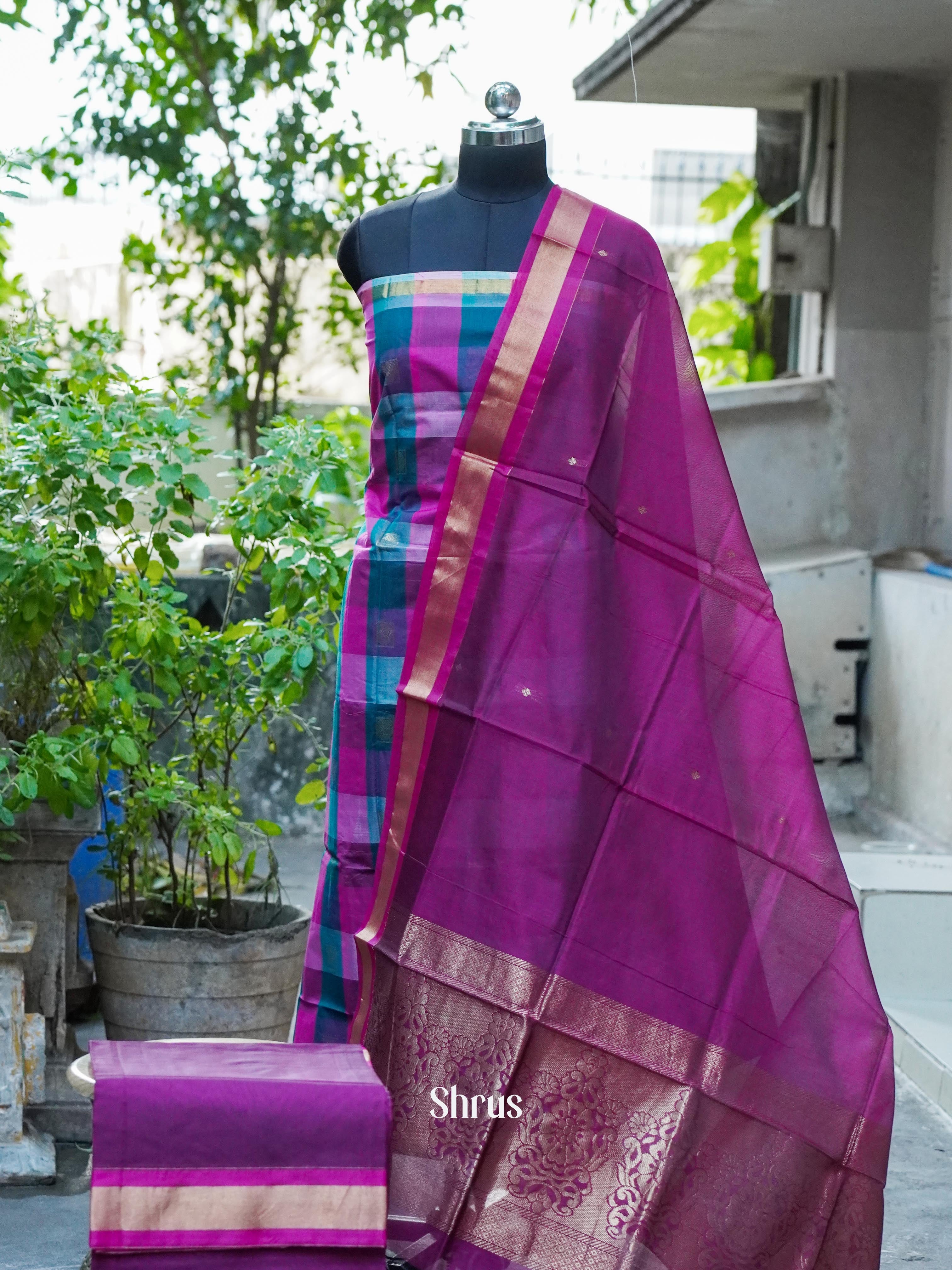 Blue & Majenta - Semi silkcotton salwar - Shop on ShrusEternity.com