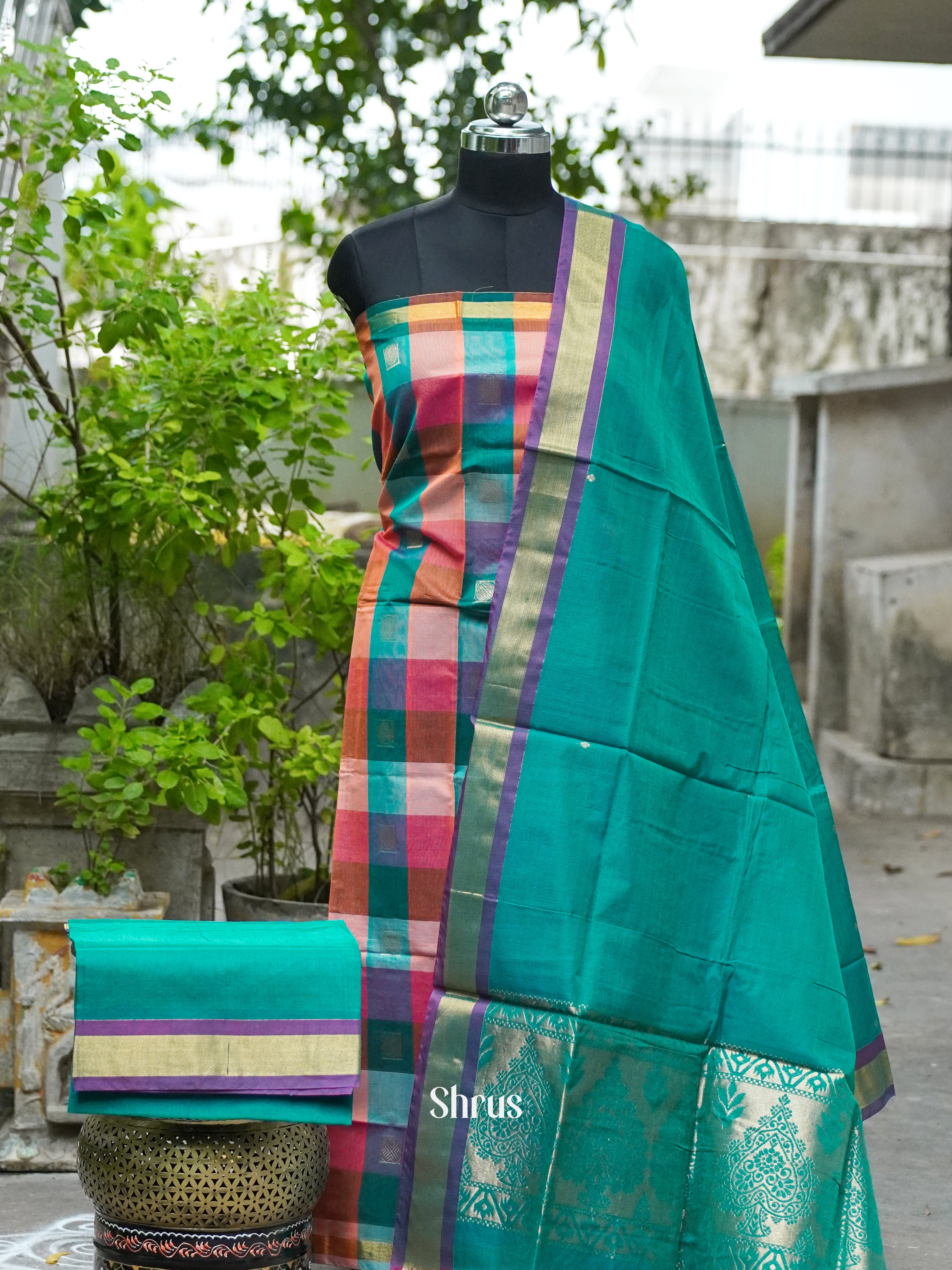 Green and Peach - Semi silkcotton salwar - Shop on ShrusEternity.com