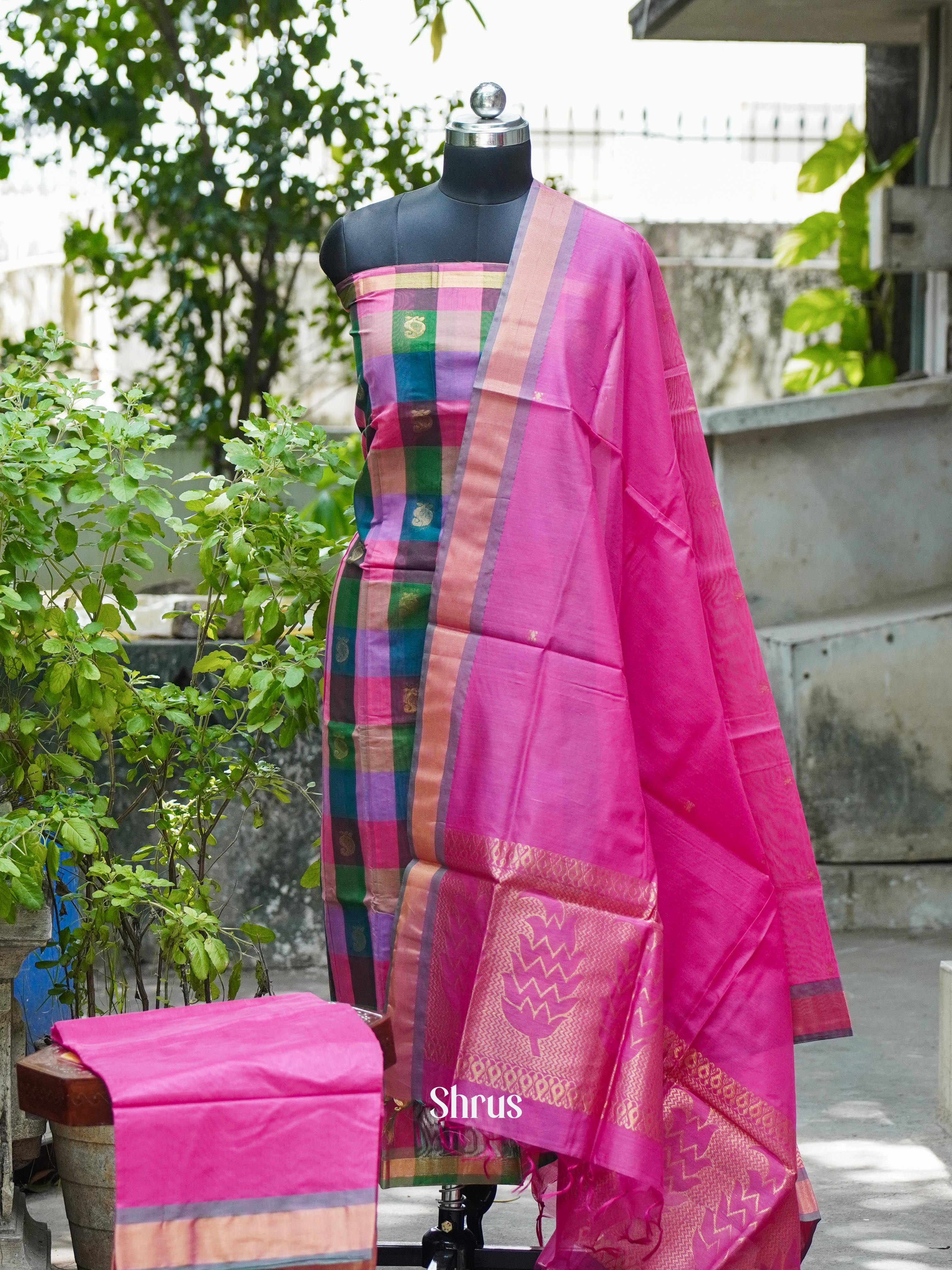 Pink & Green - Semi silkcotton salwar - Shop on ShrusEternity.com