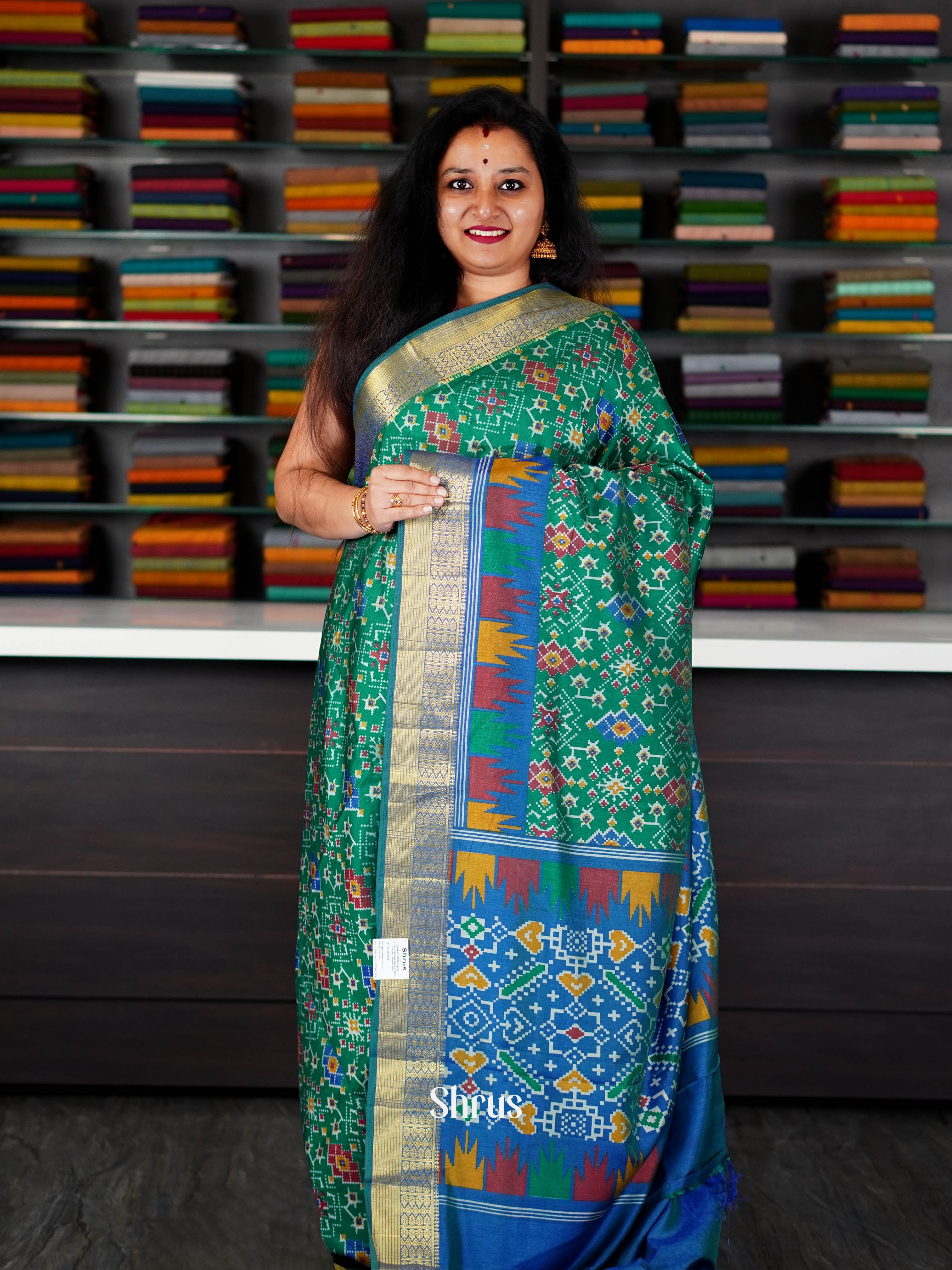 Green & Blue - Semi Patola Saree - Shop on ShrusEternity.com