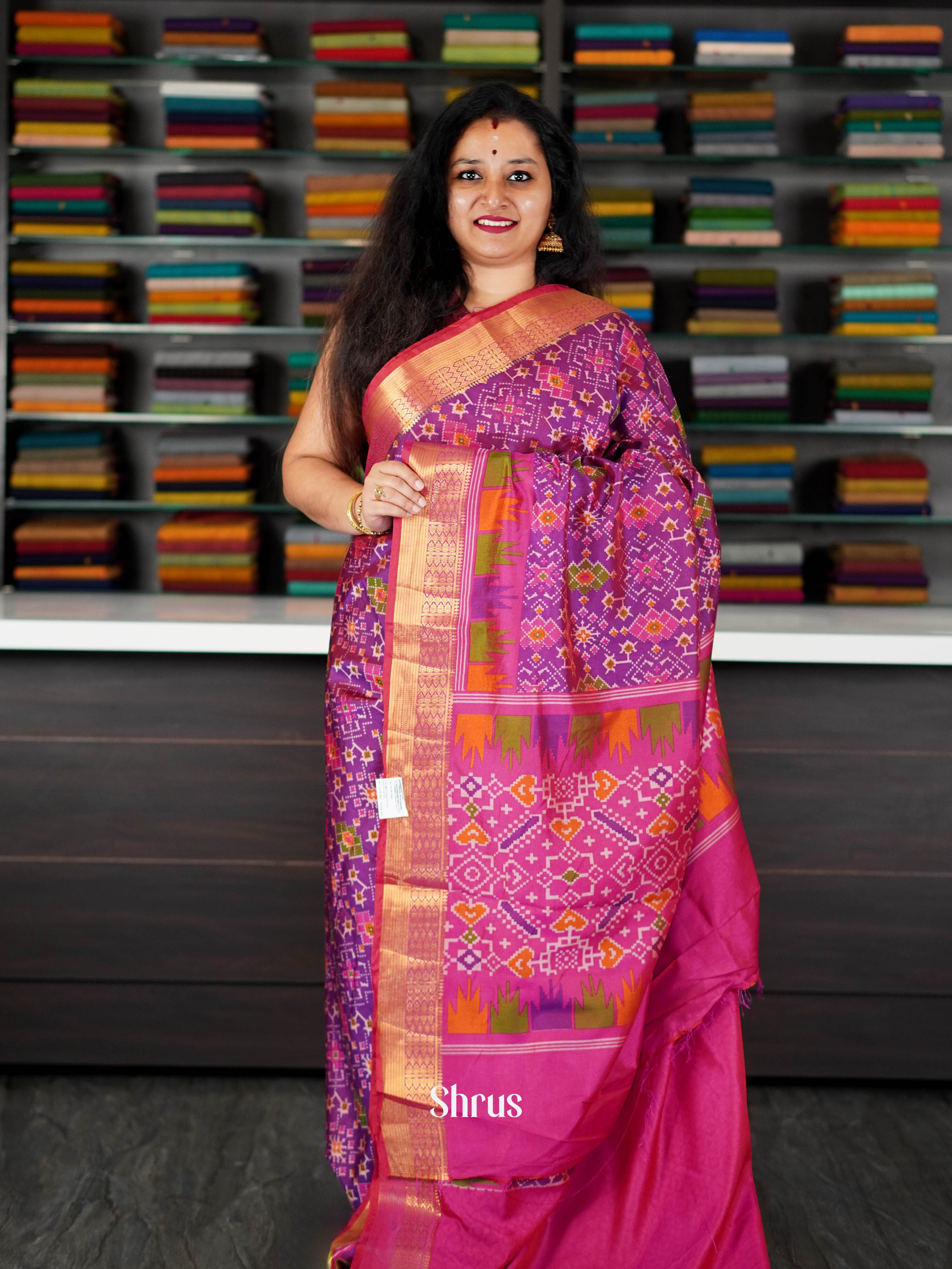 Purple & Pink - Semi Patola Saree - Shop on ShrusEternity.com