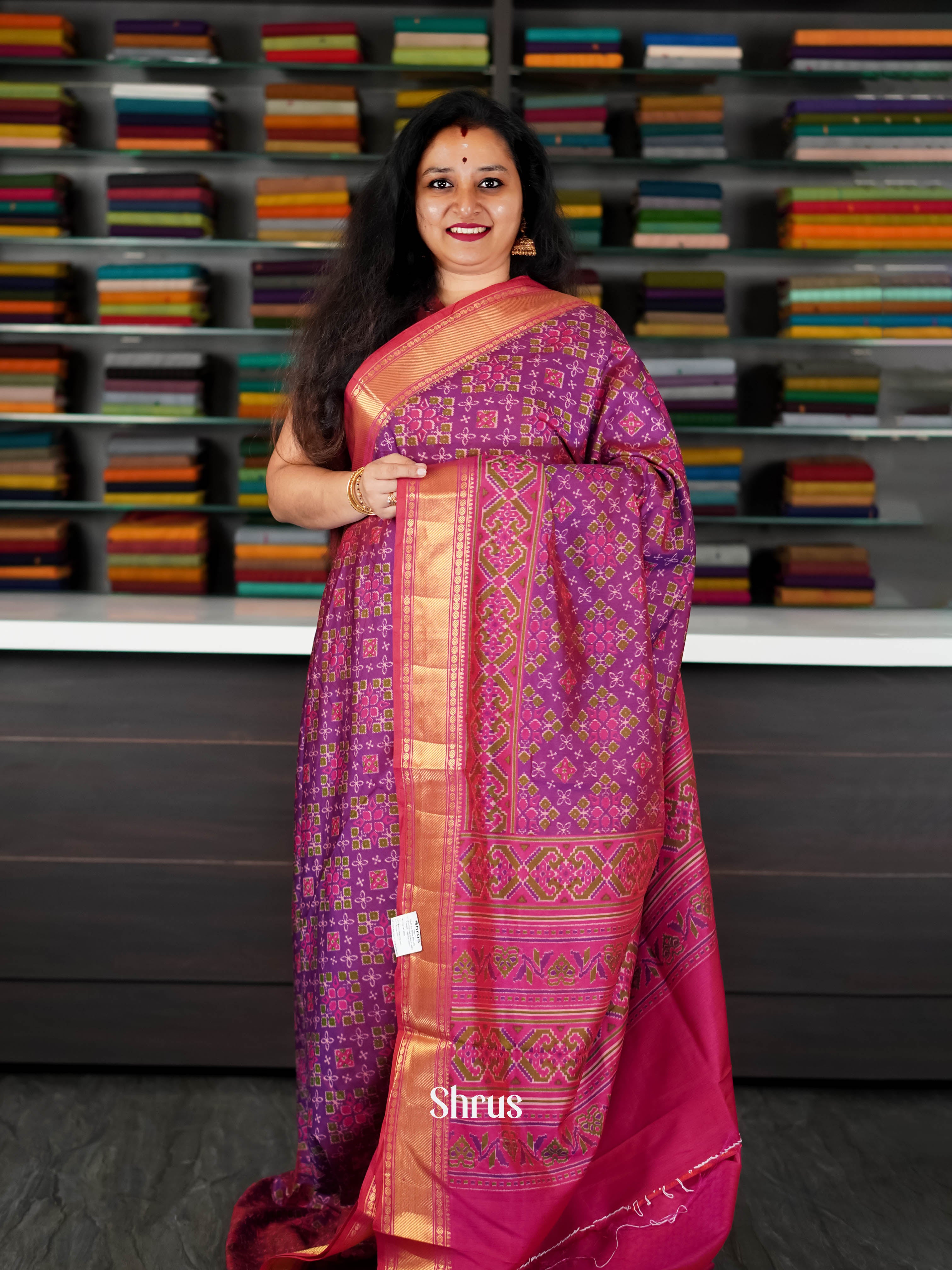 Purple & Pink - Semi Patola Saree - Shop on ShrusEternity.com
