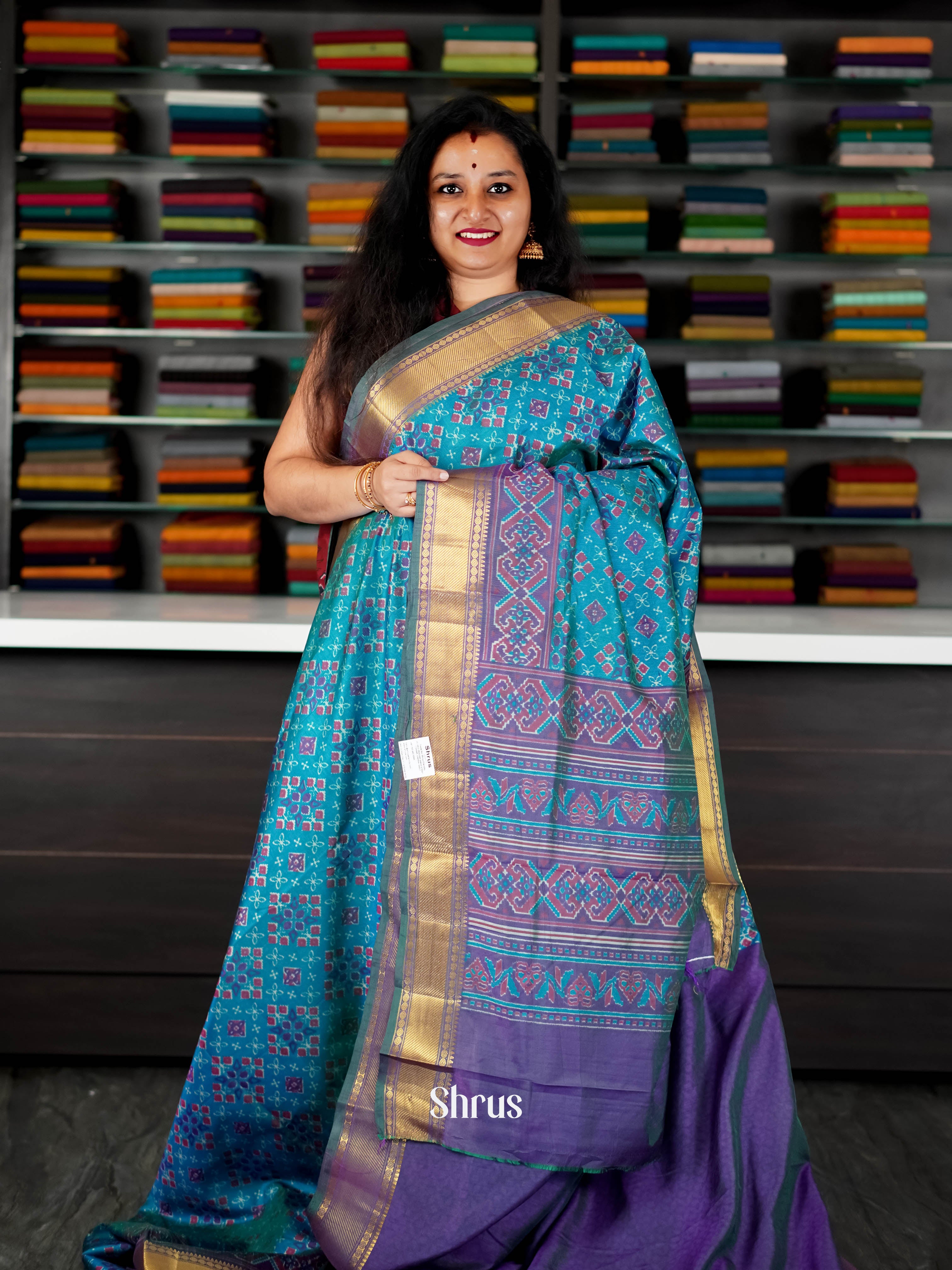 Teal & Purple - Semi Patola Saree - Shop on ShrusEternity.com
