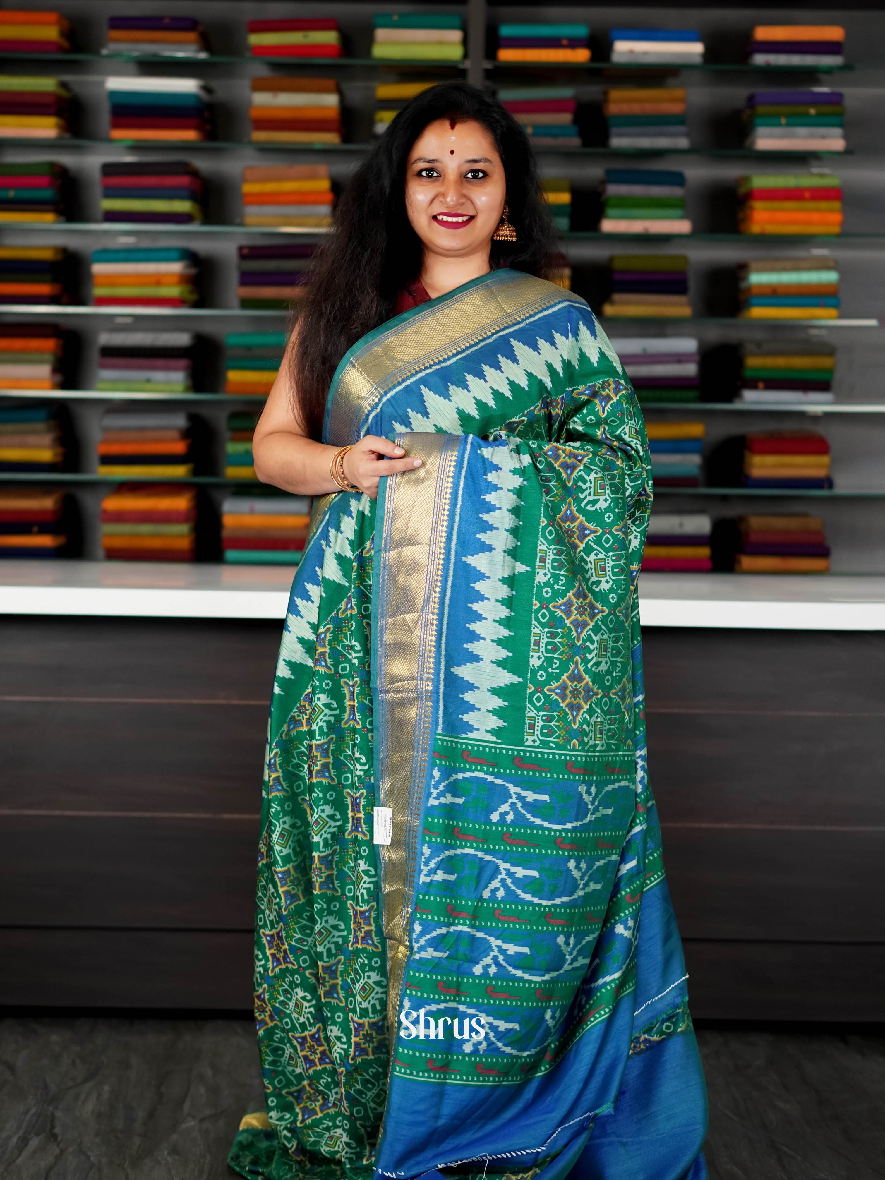 Green & Blue - Semi Patola Saree - Shop on ShrusEternity.com