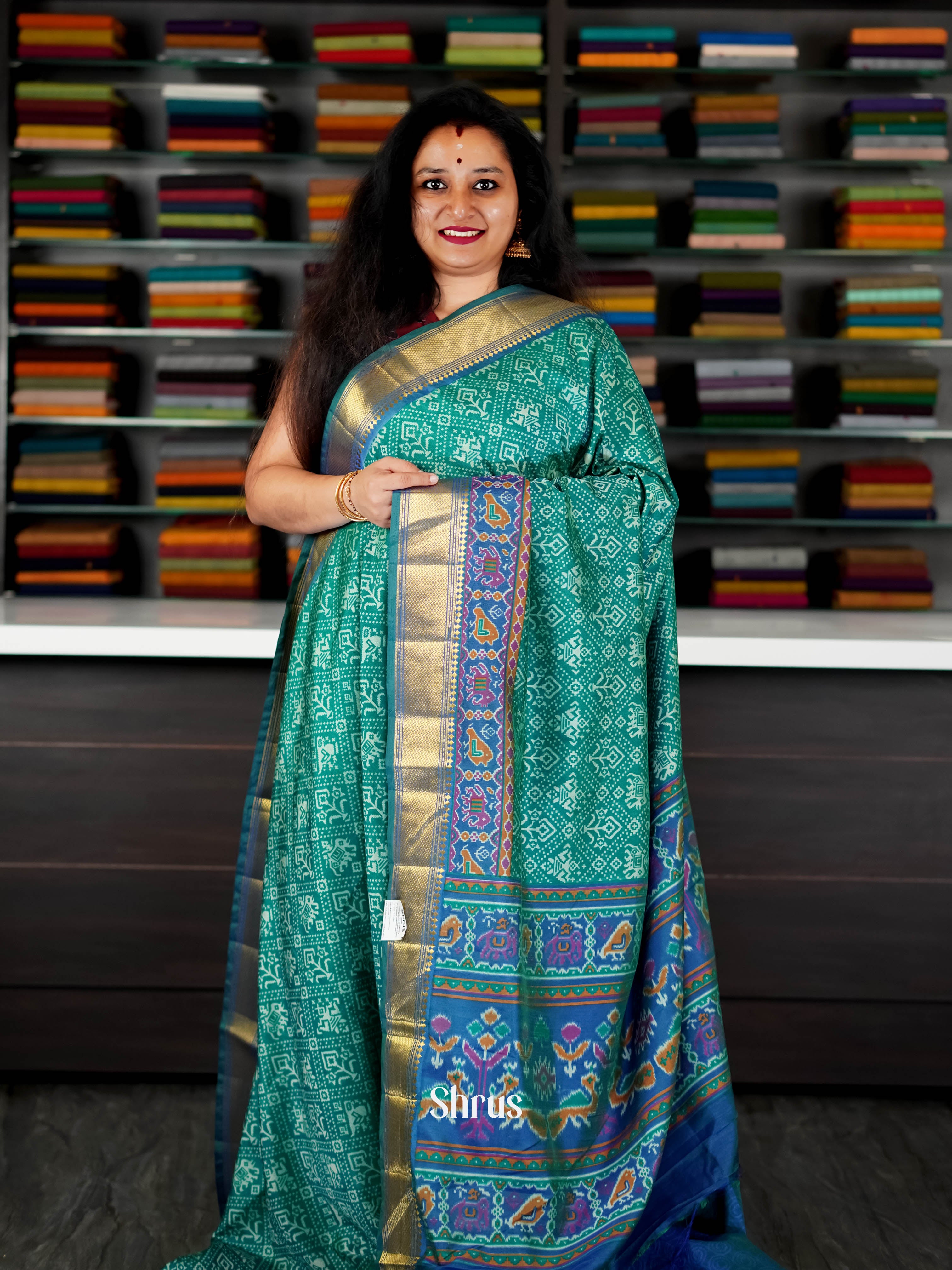 Green & Blue - Semi Patola Saree - Shop on ShrusEternity.com