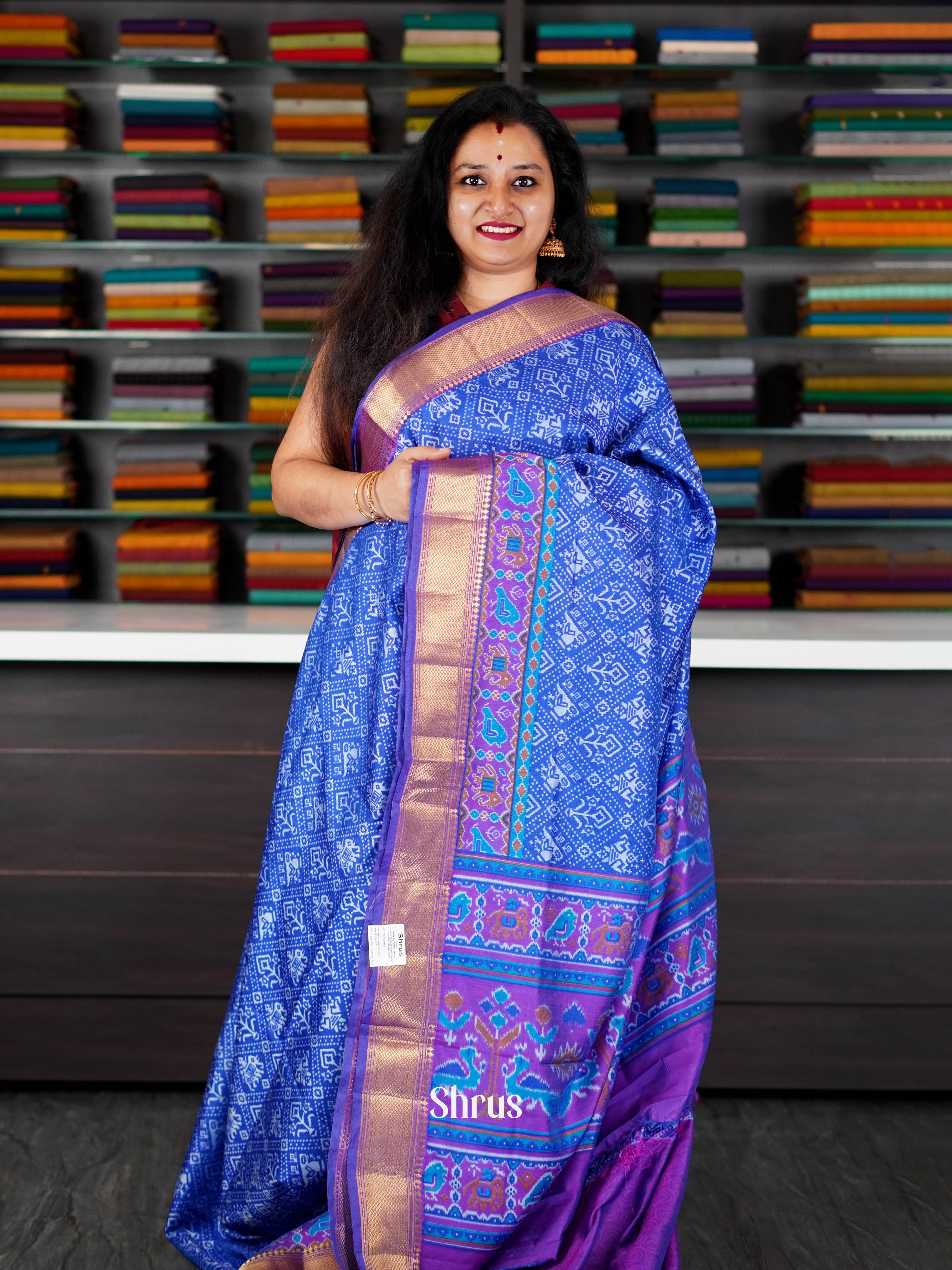 Blue & Purple - Semi Patola Saree - Shop on ShrusEternity.com