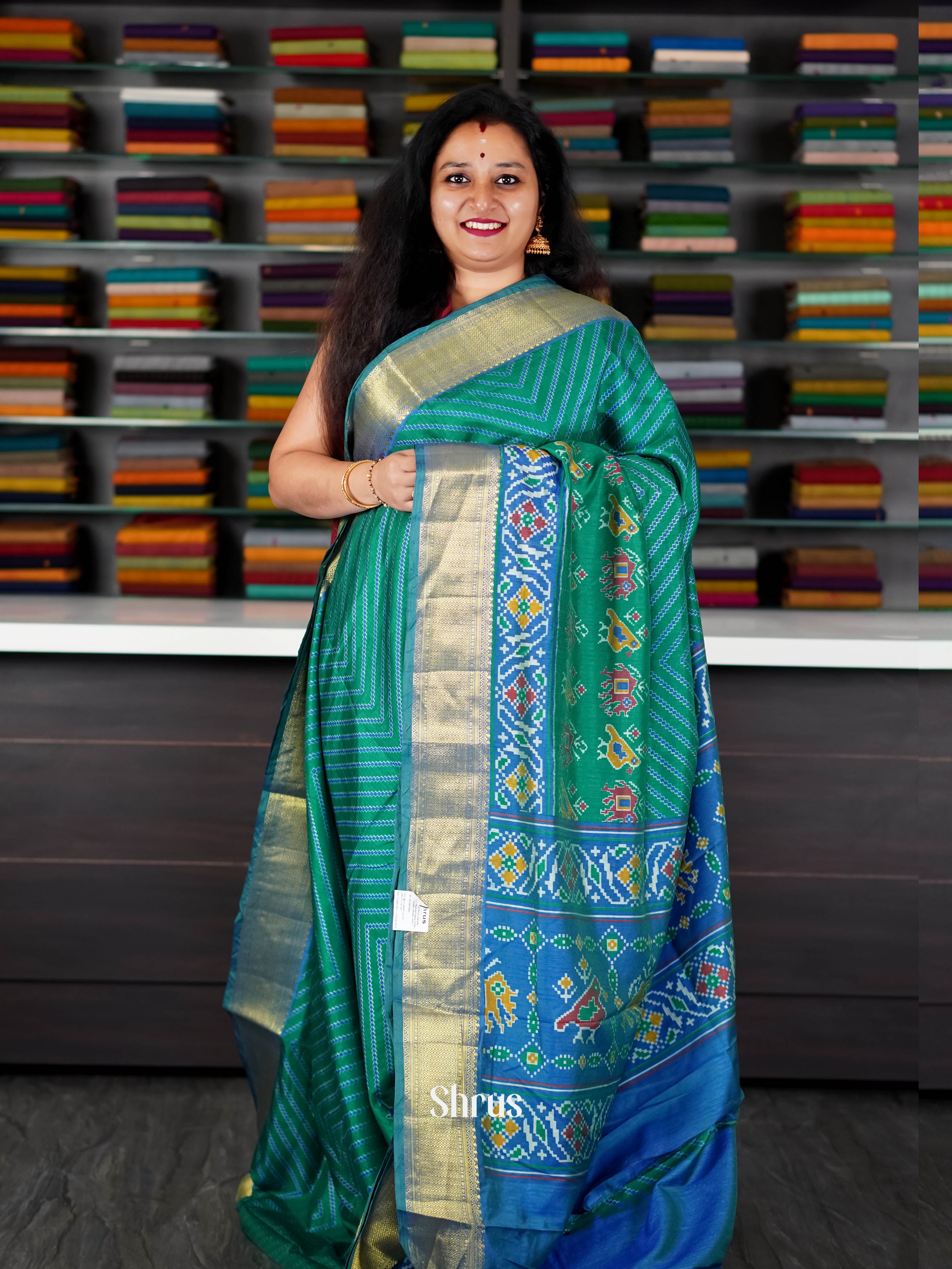 Green & Blue - Semi Patola Saree - Shop on ShrusEternity.com