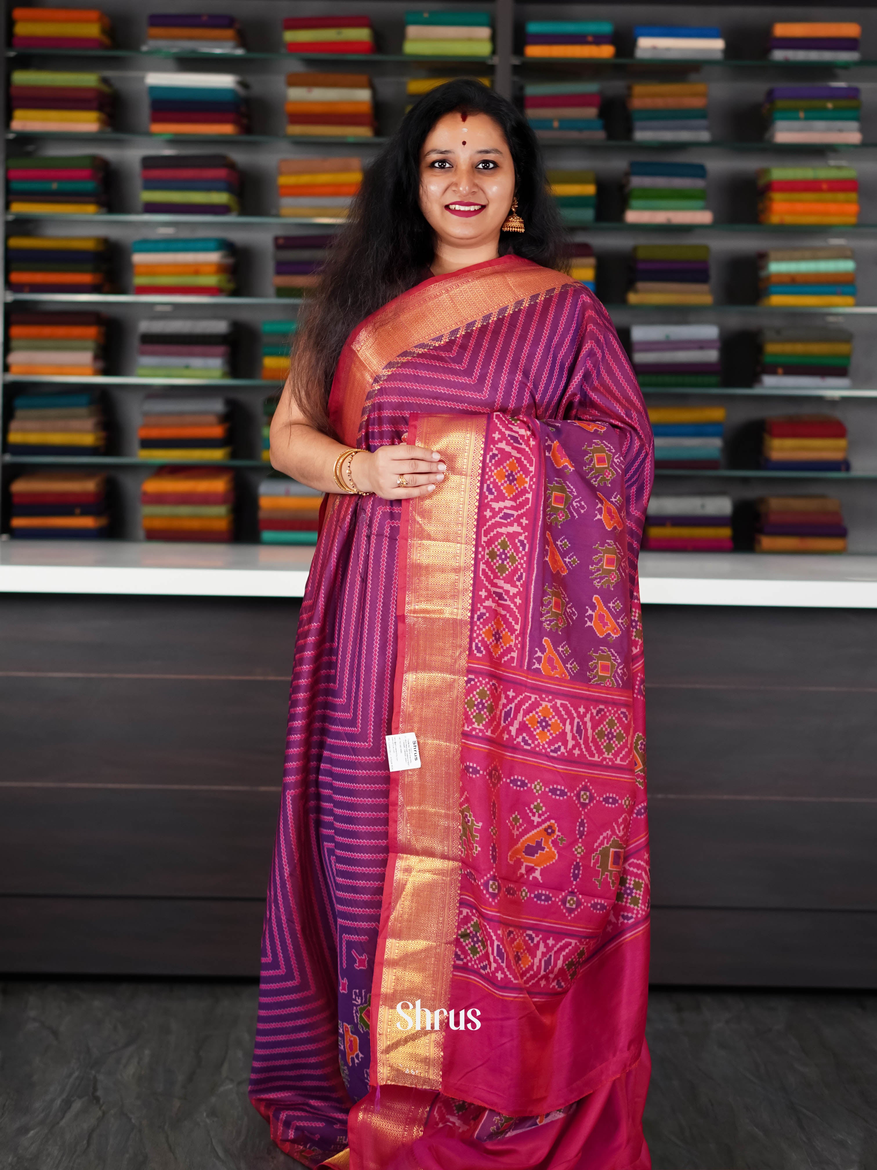 Purple & Pink - Semi Patola Saree - Shop on ShrusEternity.com
