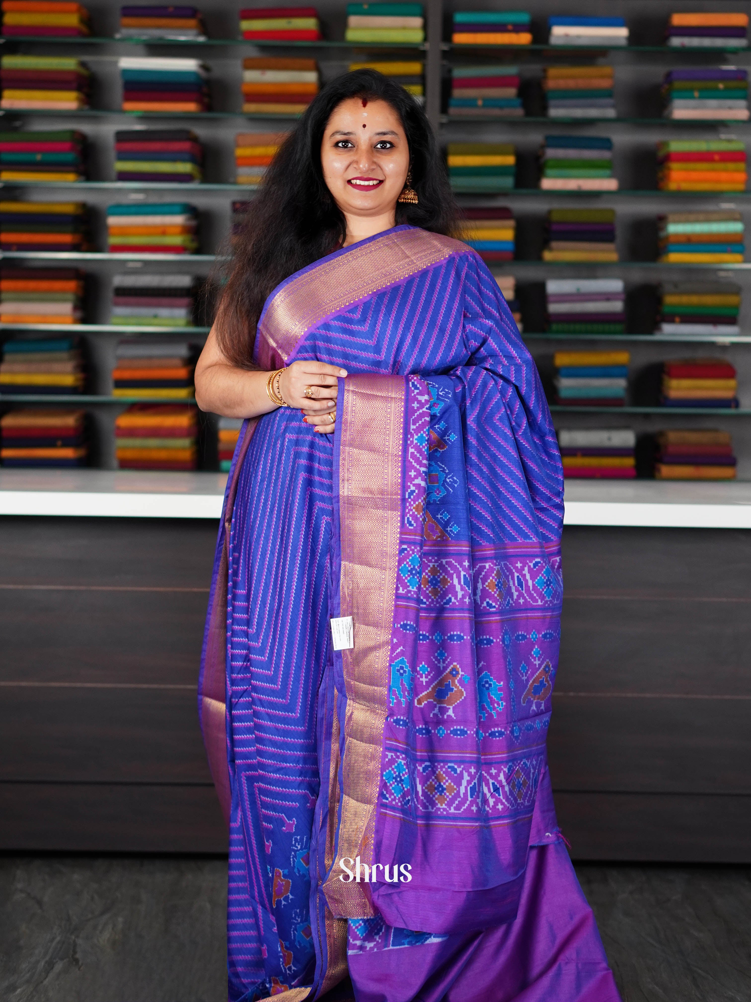 Blue & Purple- Semi Patola Saree - Shop on ShrusEternity.com