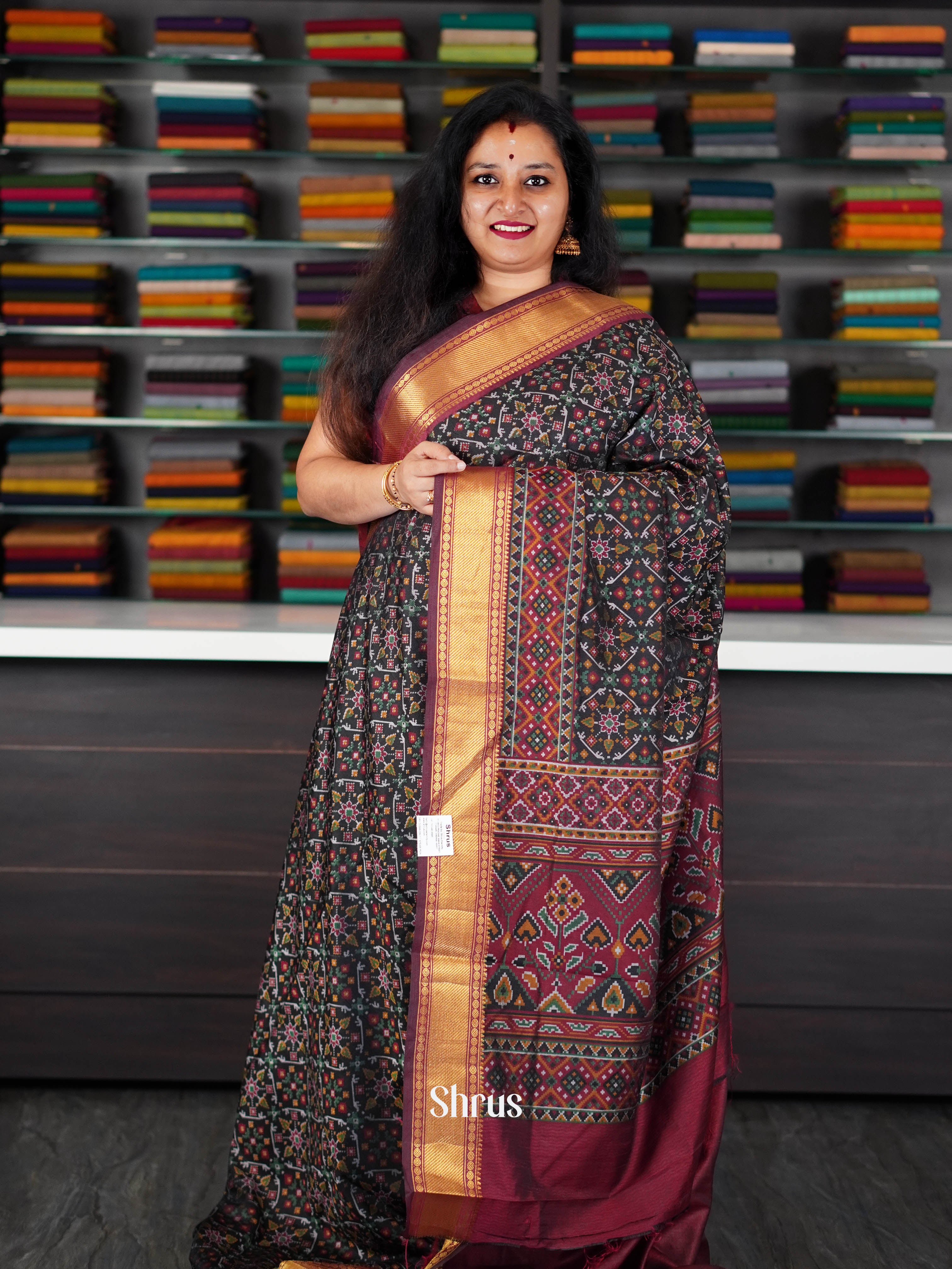 Black & Maroon - Semi Patola Saree - Shop on ShrusEternity.com