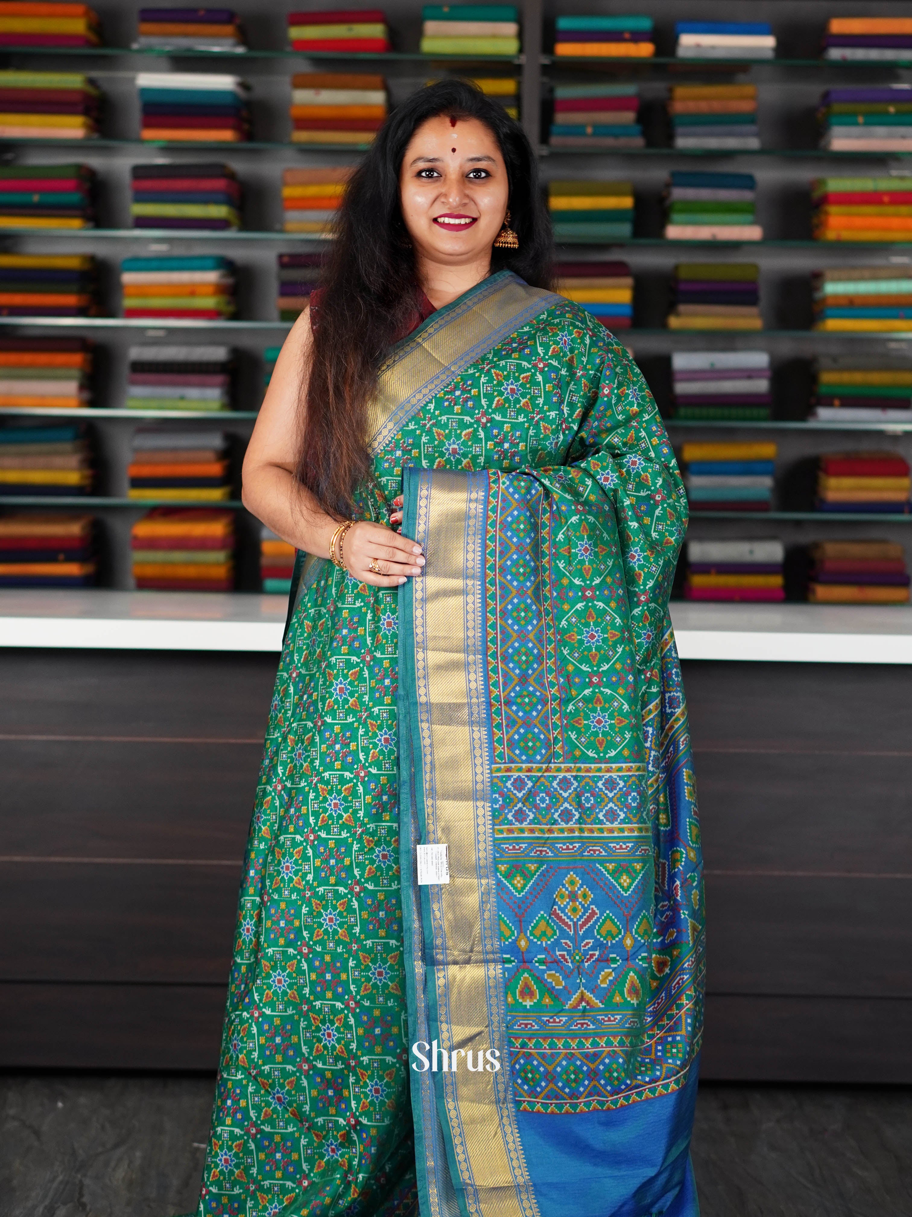 Green & Blue - Semi Patola Saree - Shop on ShrusEternity.com