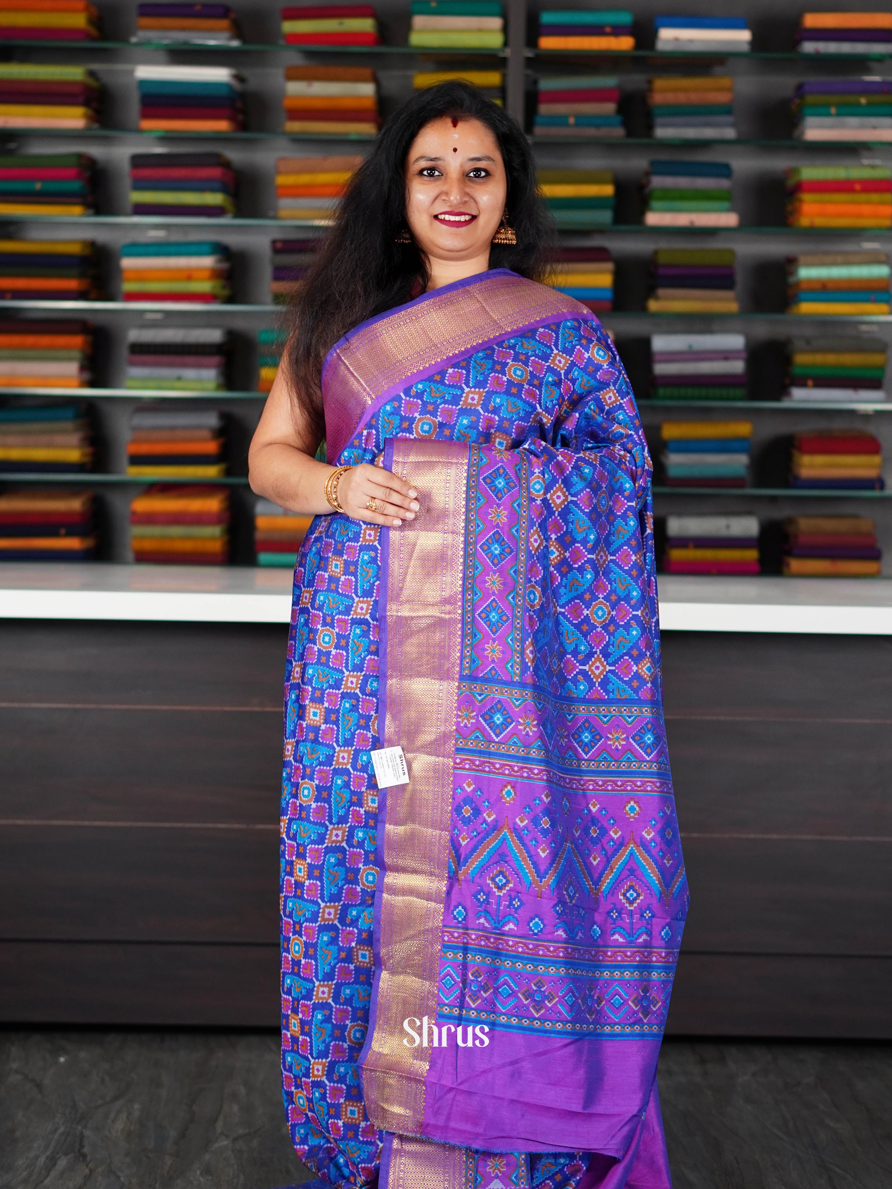 Blue & Purple - Semi Patola Saree - Shop on ShrusEternity.com