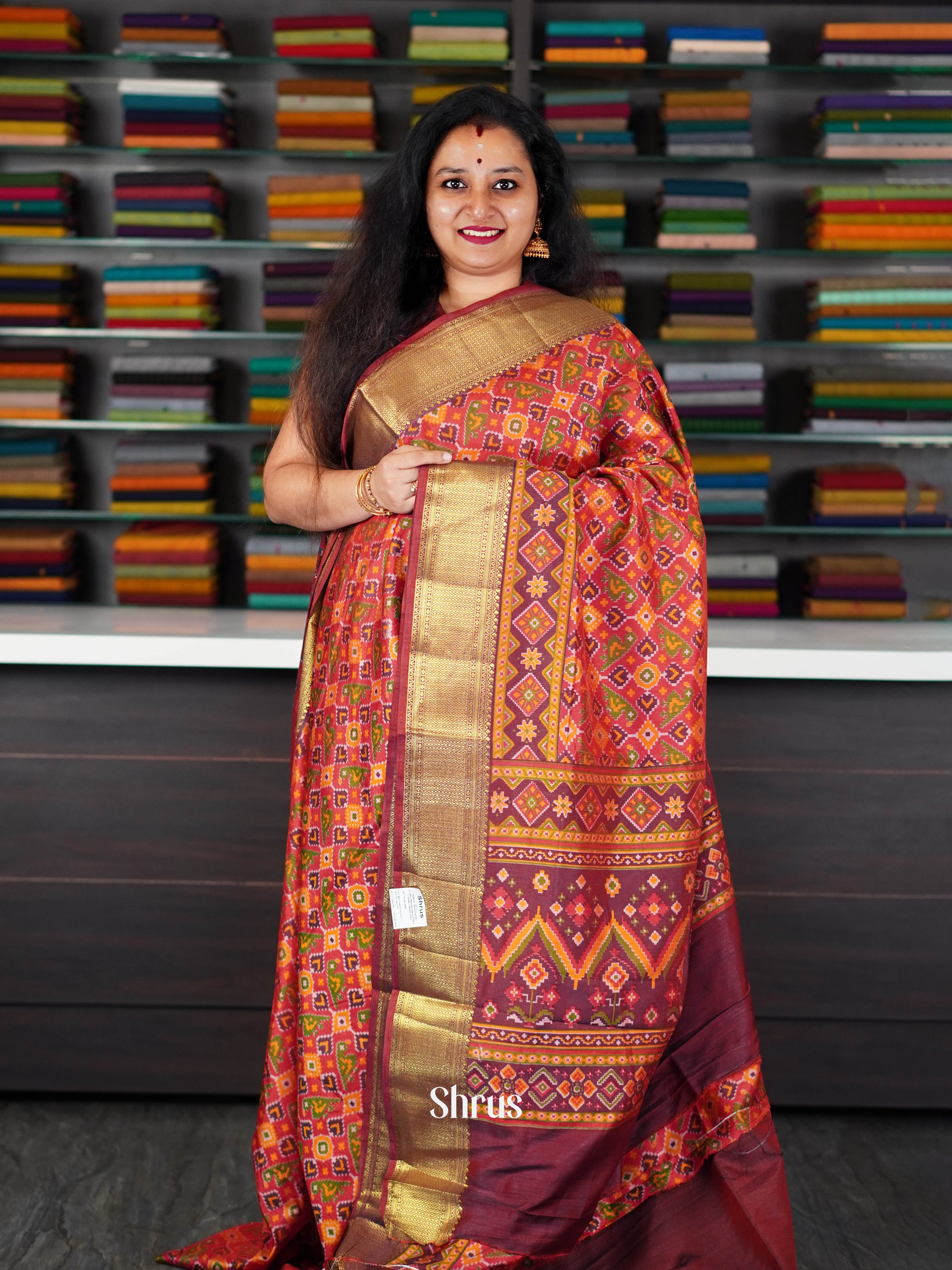 Red & Maroon - Semi Patola Saree - Shop on ShrusEternity.com