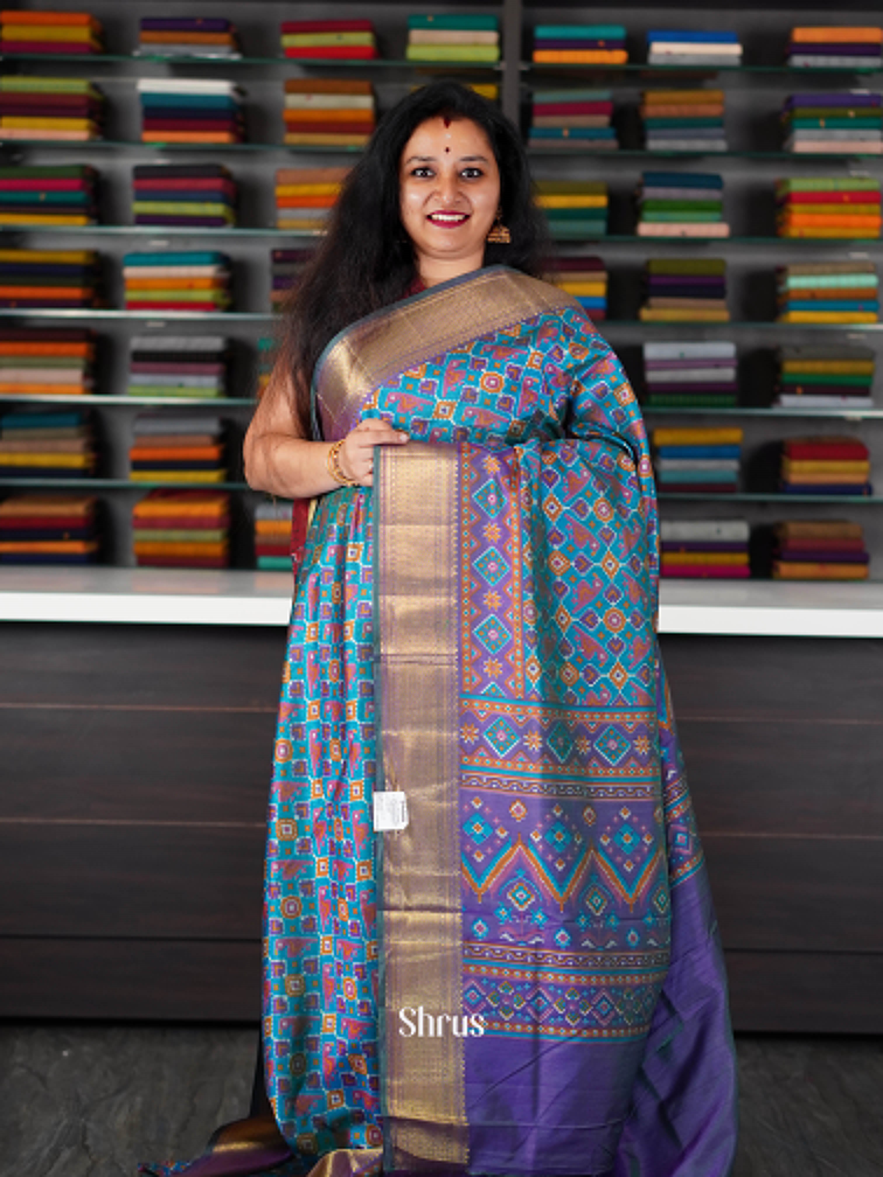 Blue & Purple - Semi Patola Saree - Shop on ShrusEternity.com