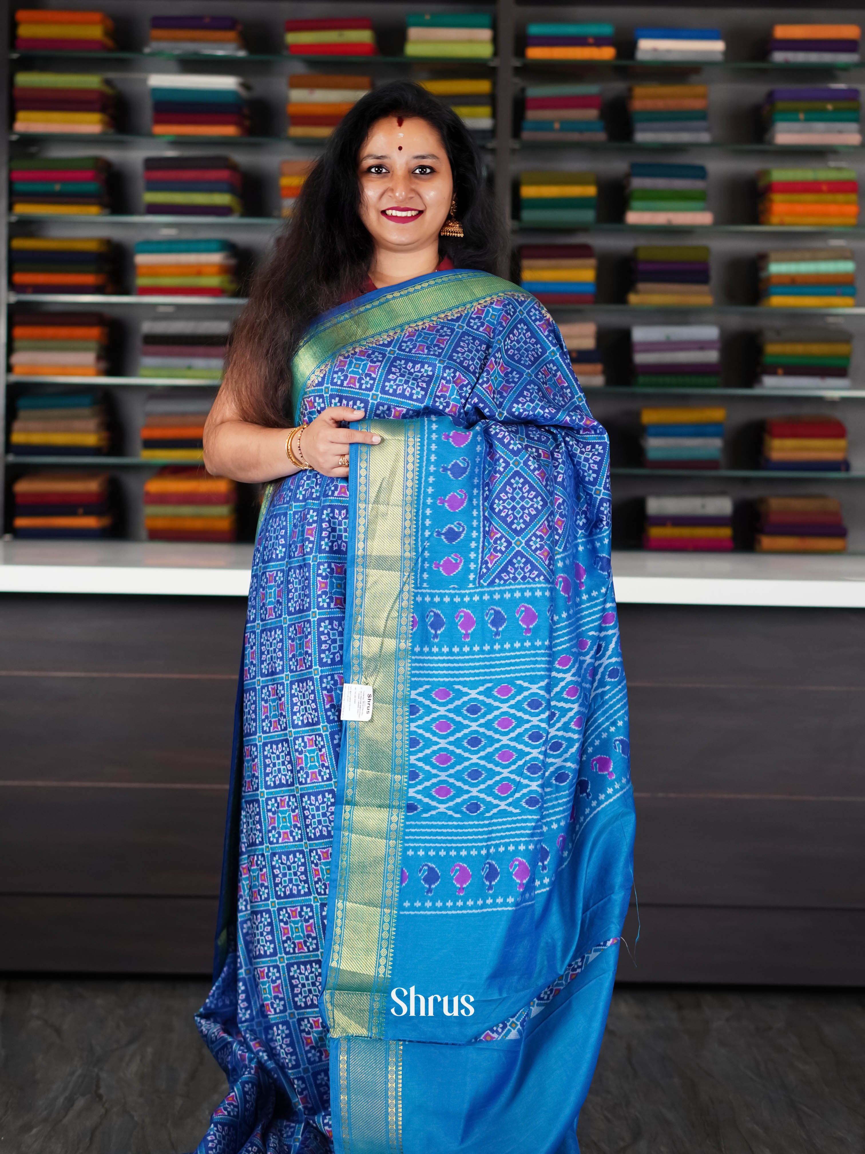 Blue - Semi Patola Saree - Shop on ShrusEternity.com